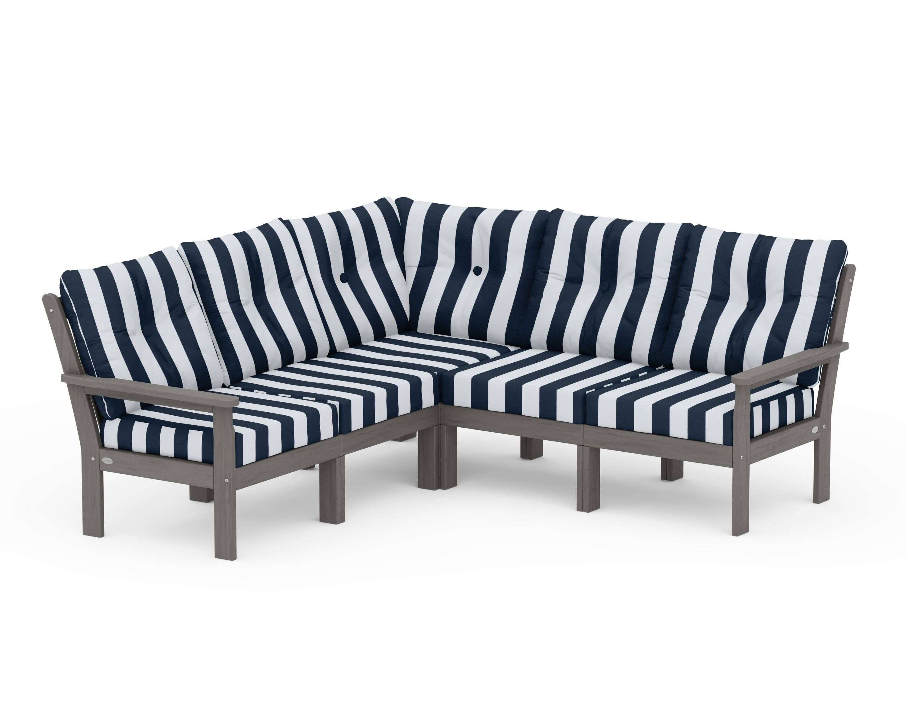 Vineyard 5-Piece Sectional in Driftwood / Cabana Stripe Marine Indigo
