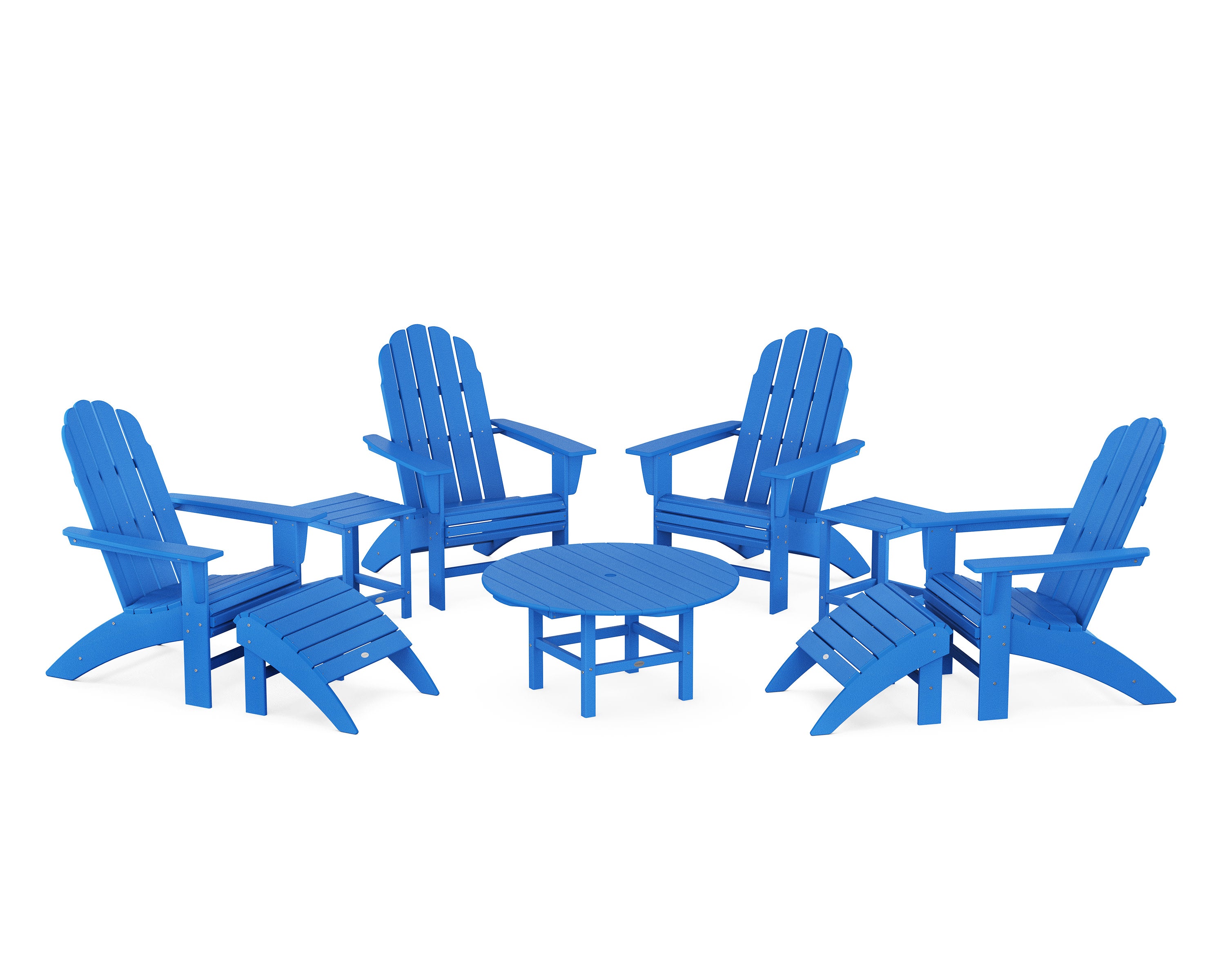 Vineyard Curveback Adirondack Chair 9-Piece Conversation Set in Pacific Blue