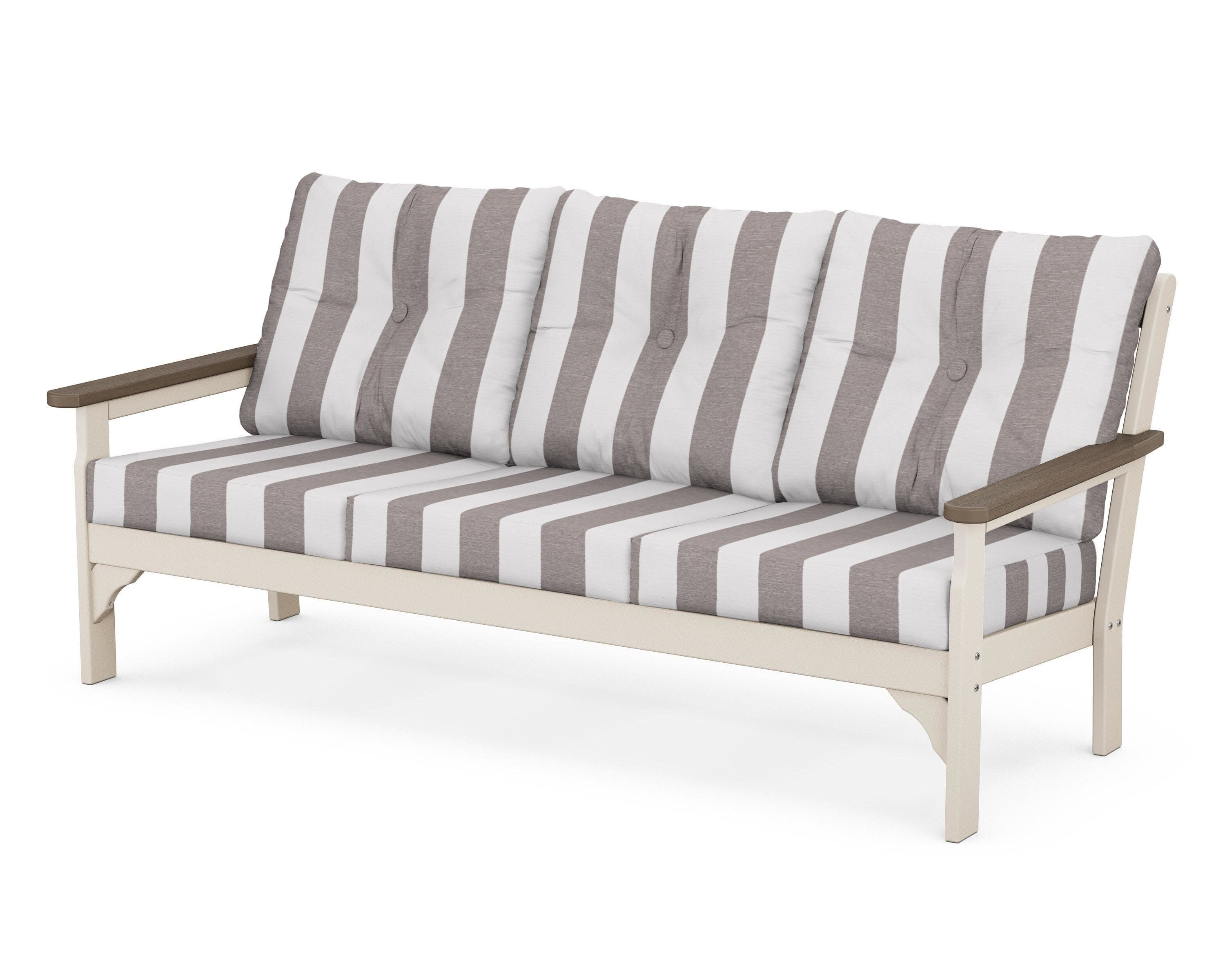 Vineyard Deep Seating Sofa in Sand / Kona / Cabana Stripe Grey Mist