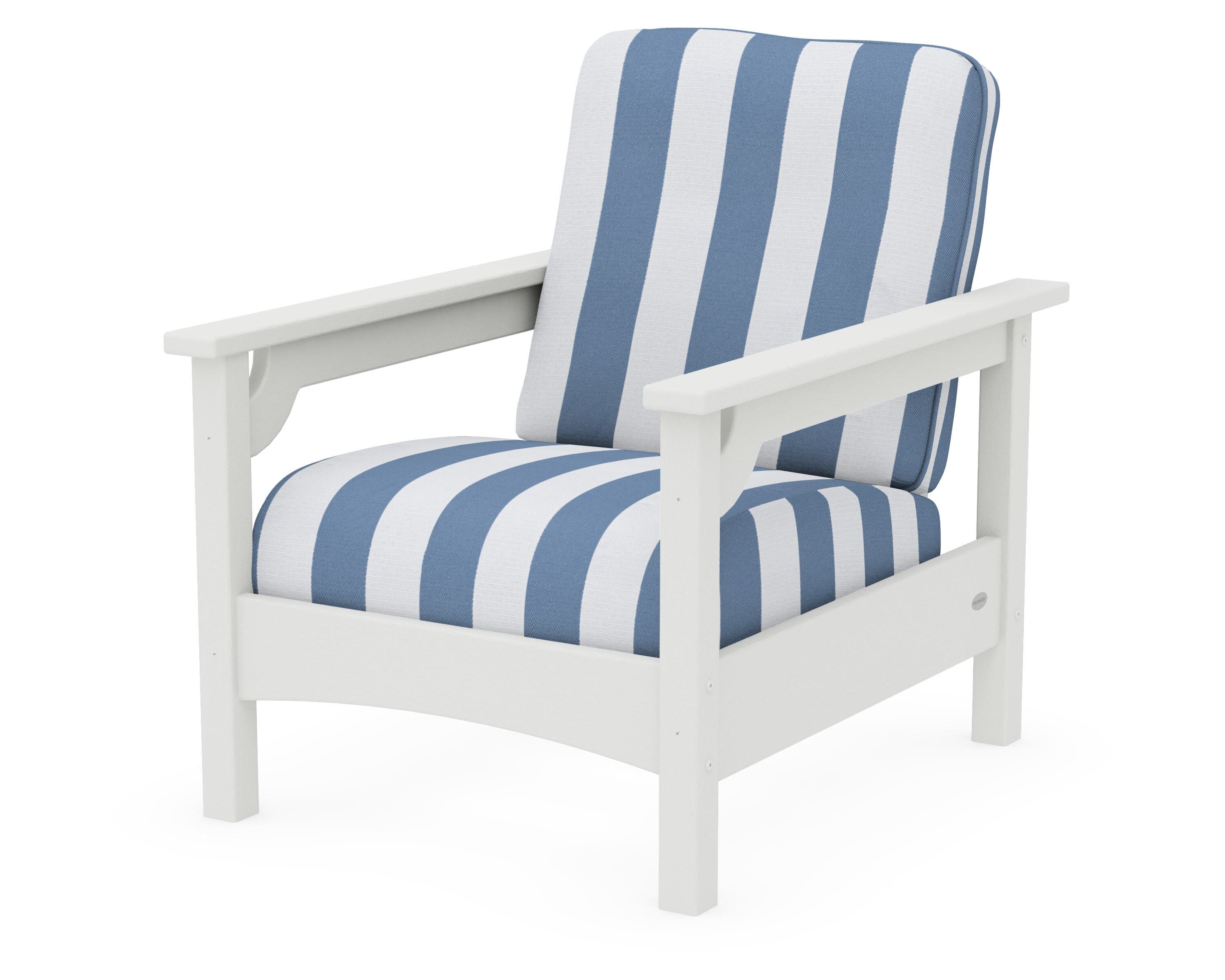 Club Chair in Vintage White / Cabana Stripe Sky Blue