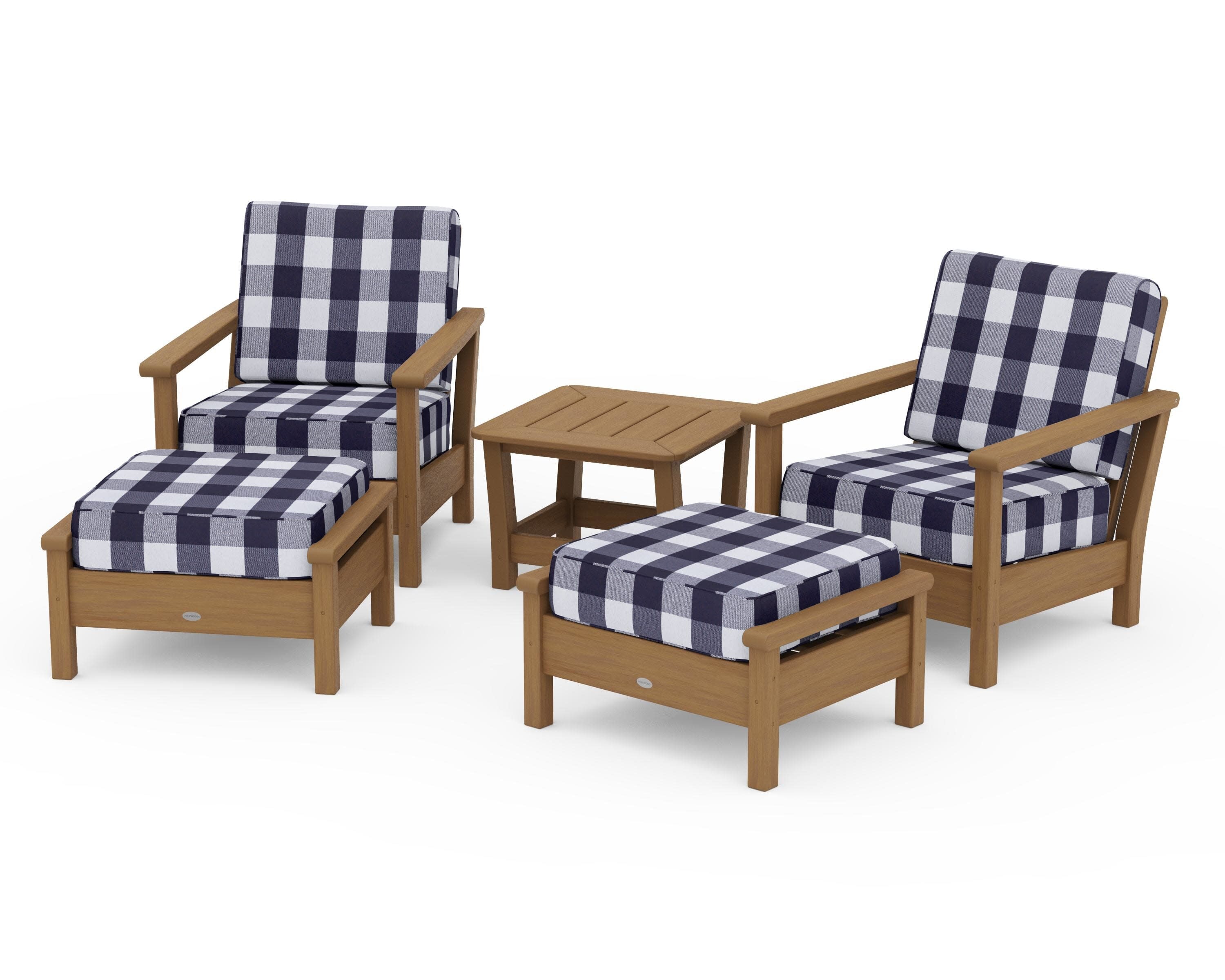 Harbour 5-Piece Deep Seating Chair Set in Natural / Buffalo Plaid Navy
