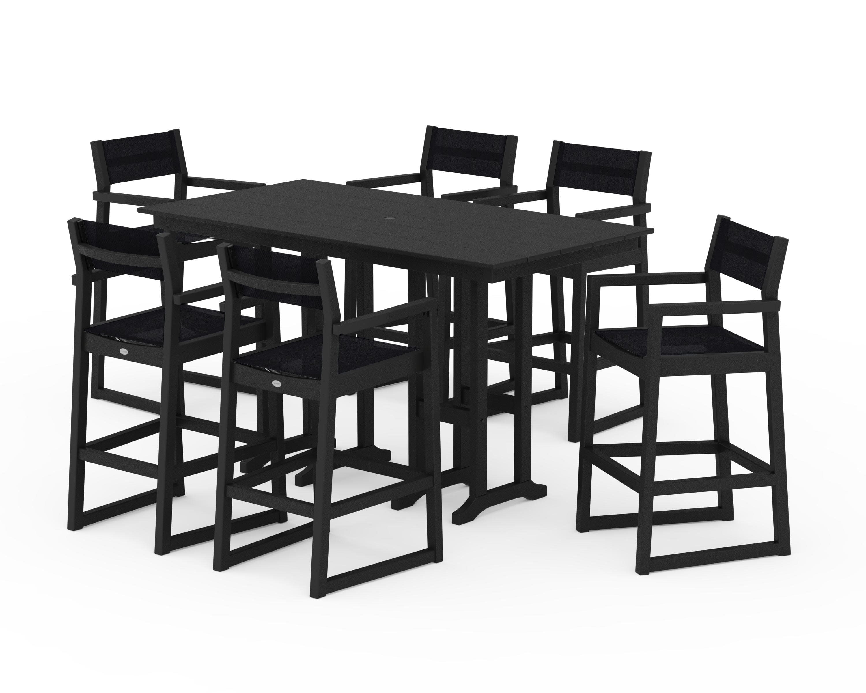 EDGE Sling Arm Chair 7-Piece Farmhouse Bar Set in Black / Black Sling