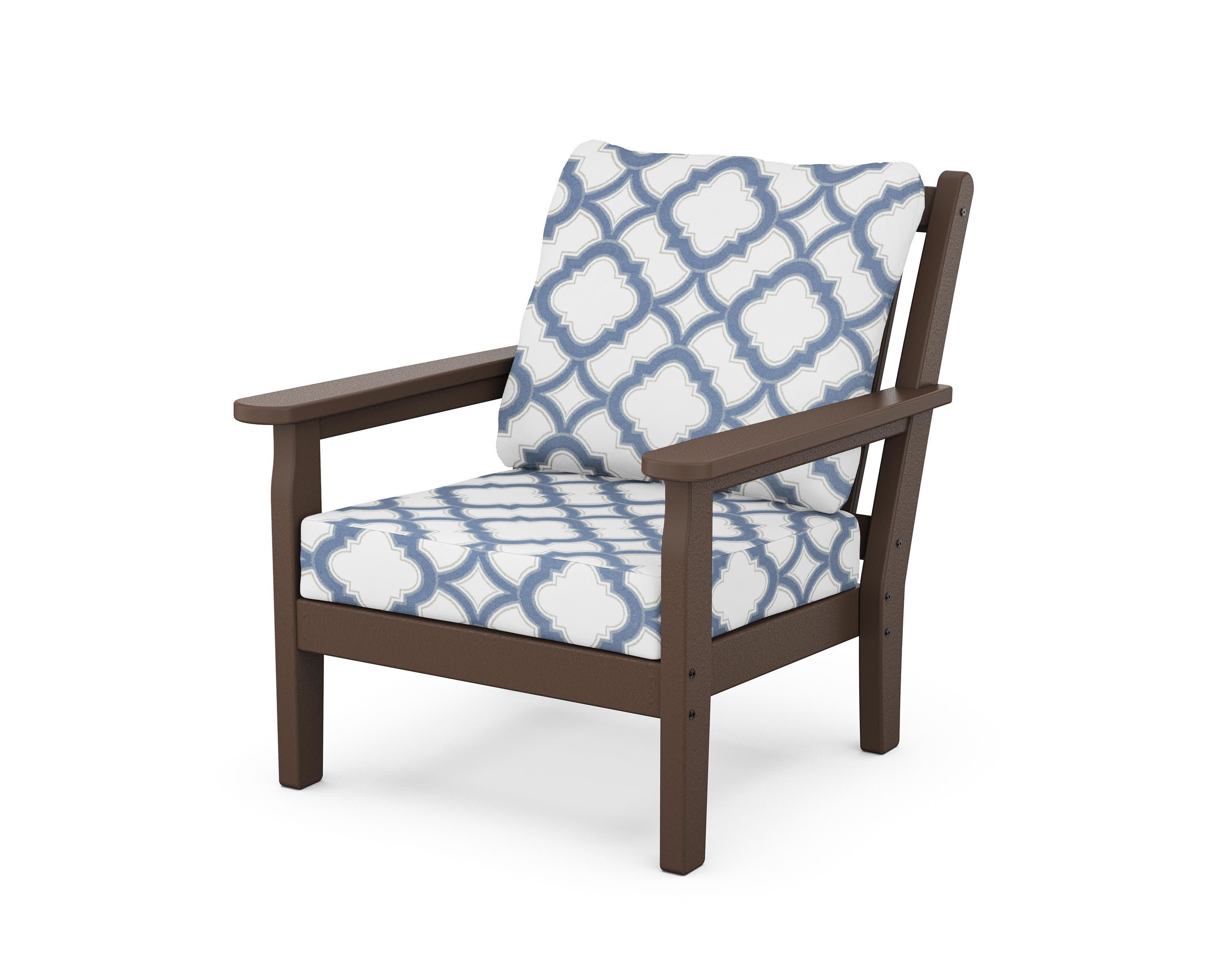 Chippendale Deep Seating Chair in Mahogany / Trellis Sky Blue