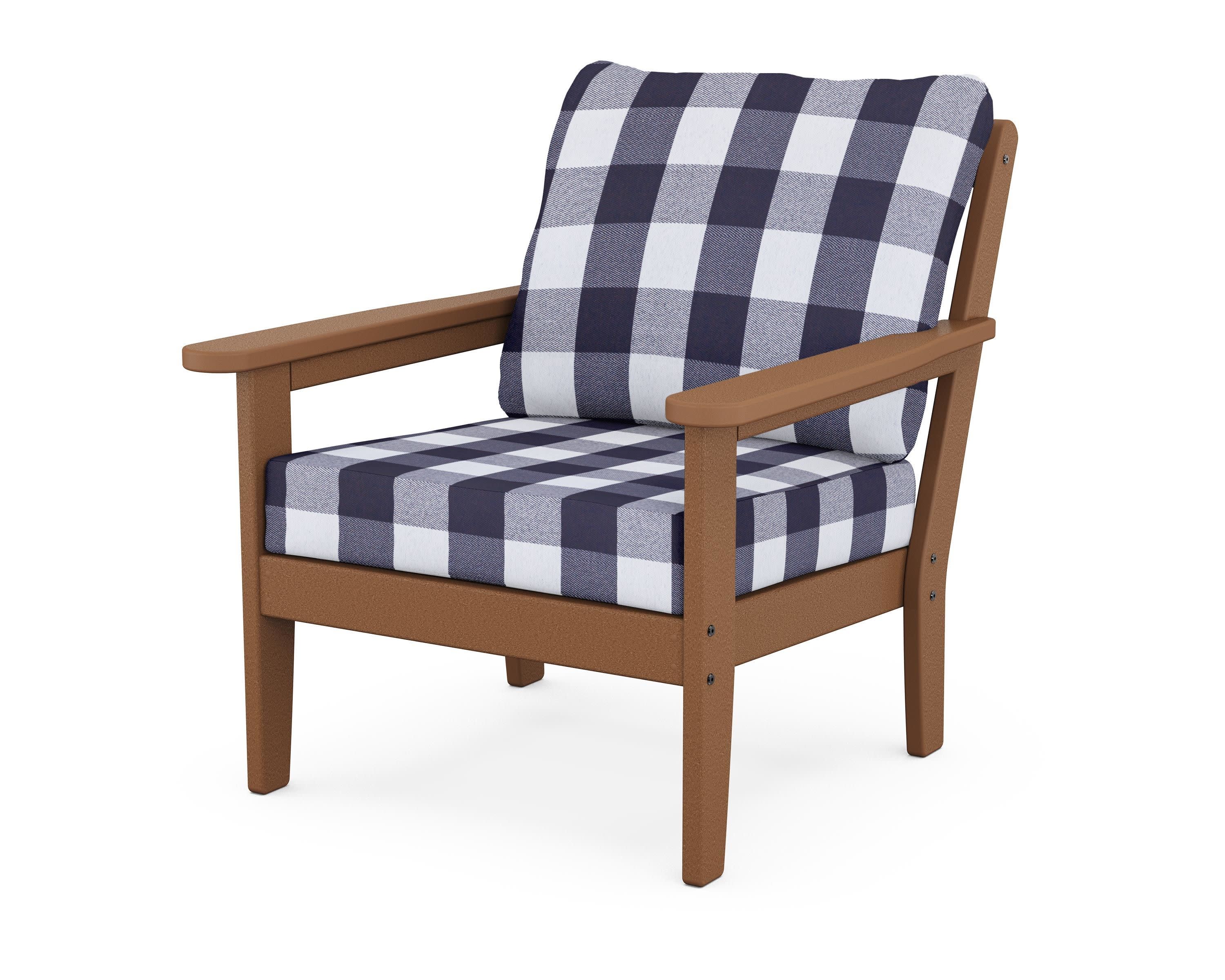 Cottage Deep Seating Chair in Teak / Buffalo Plaid Navy