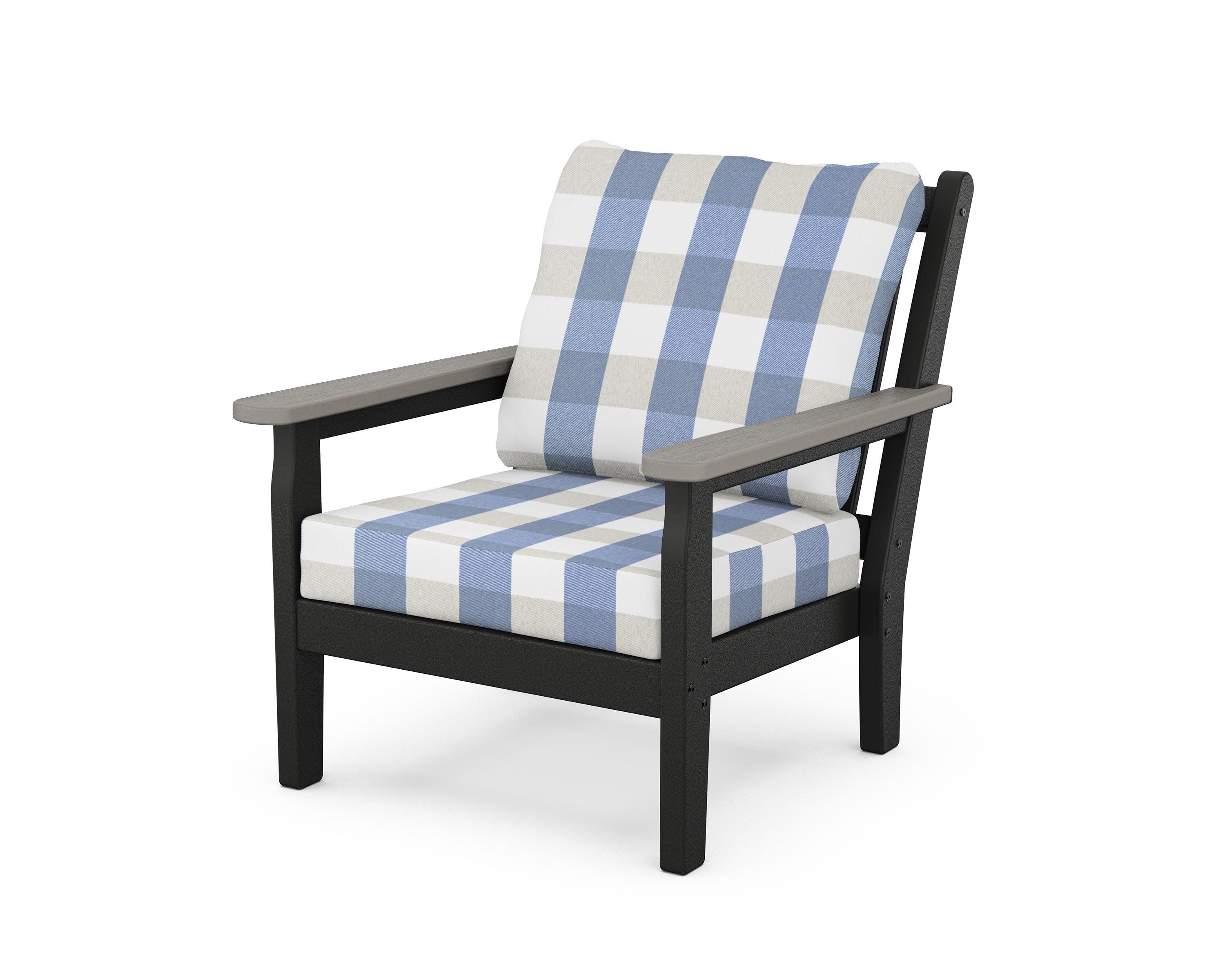 Chippendale Deep Seating Chair in Black / Driftwood / Buffalo Plaid Sky Blue