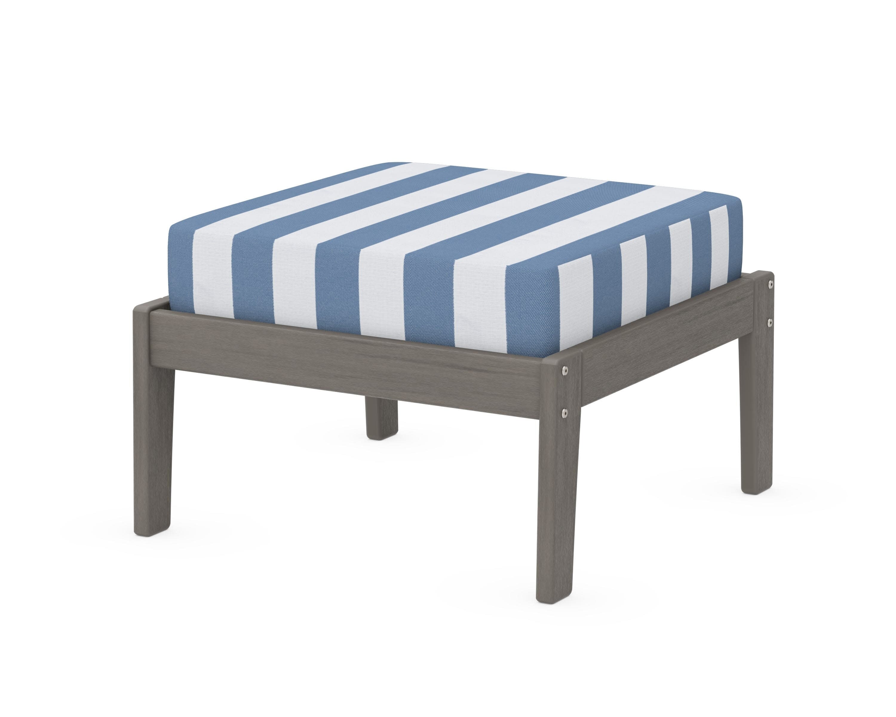Deep Seating Ottoman in Driftwood / Cabana Stripe Sky Blue