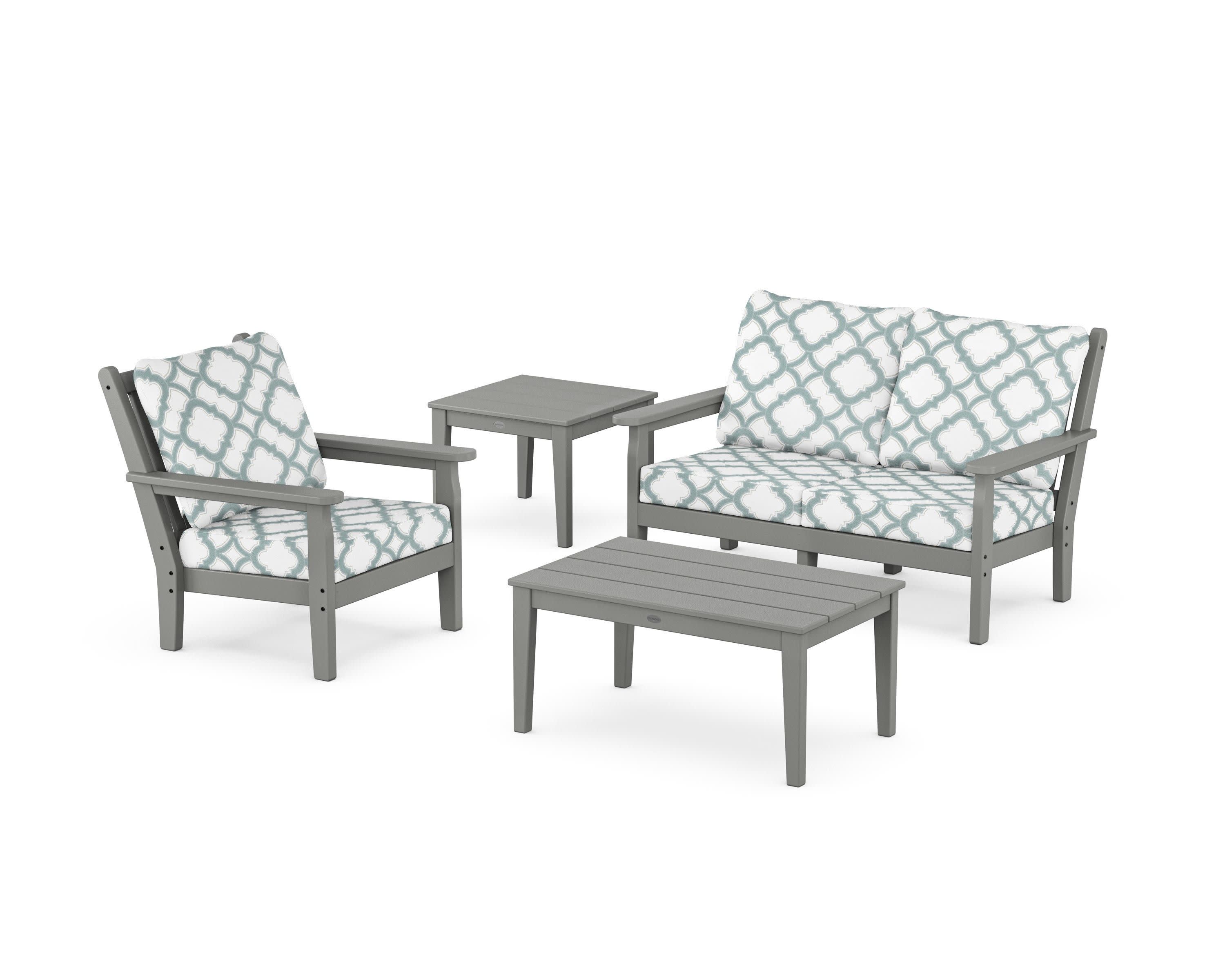 Chippendale 4-Piece Deep Seating Set in Slate Grey / Trellis Glacier Spa