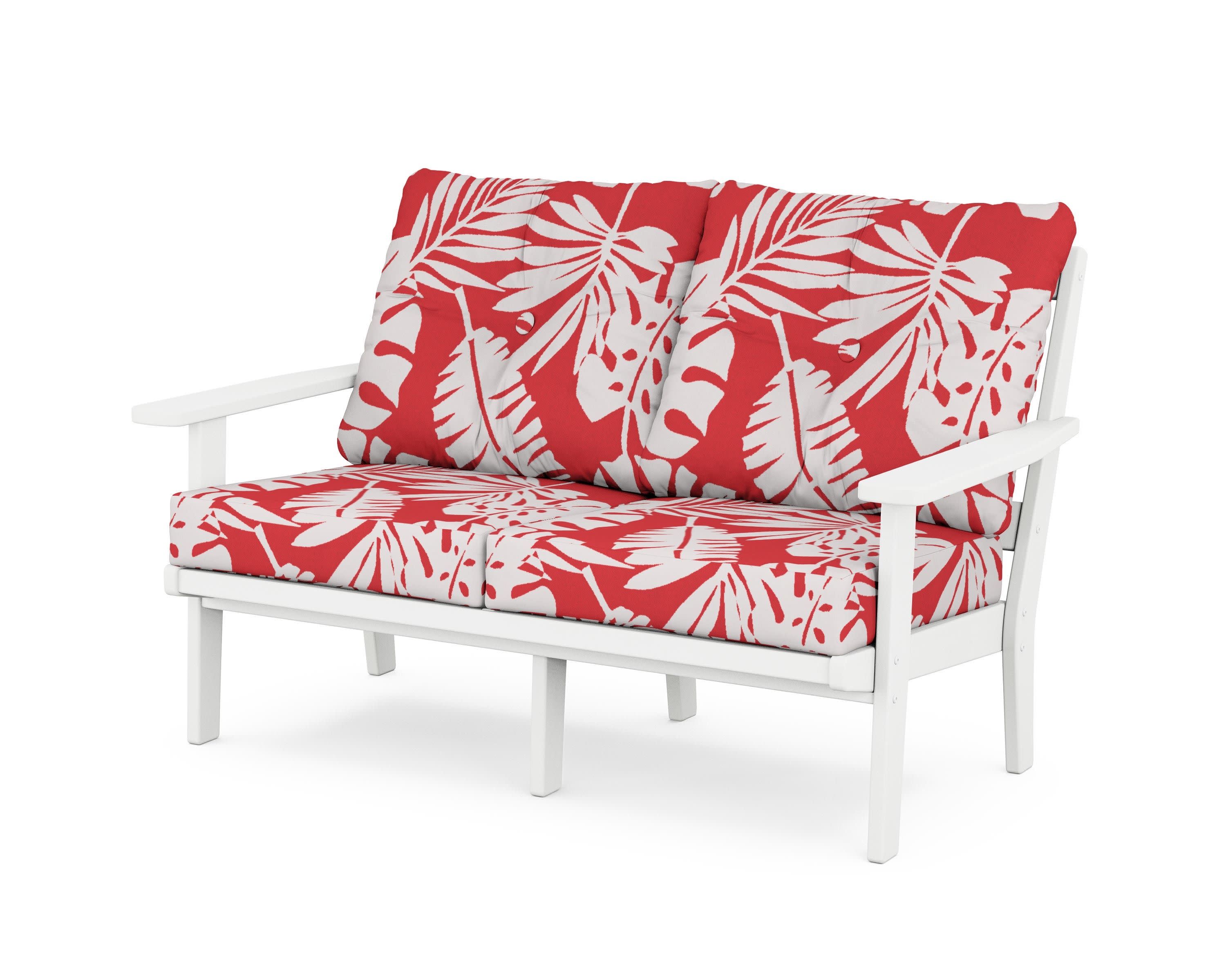 Oxford Deep SeatingLoveseat in White / Leaf Crimson
