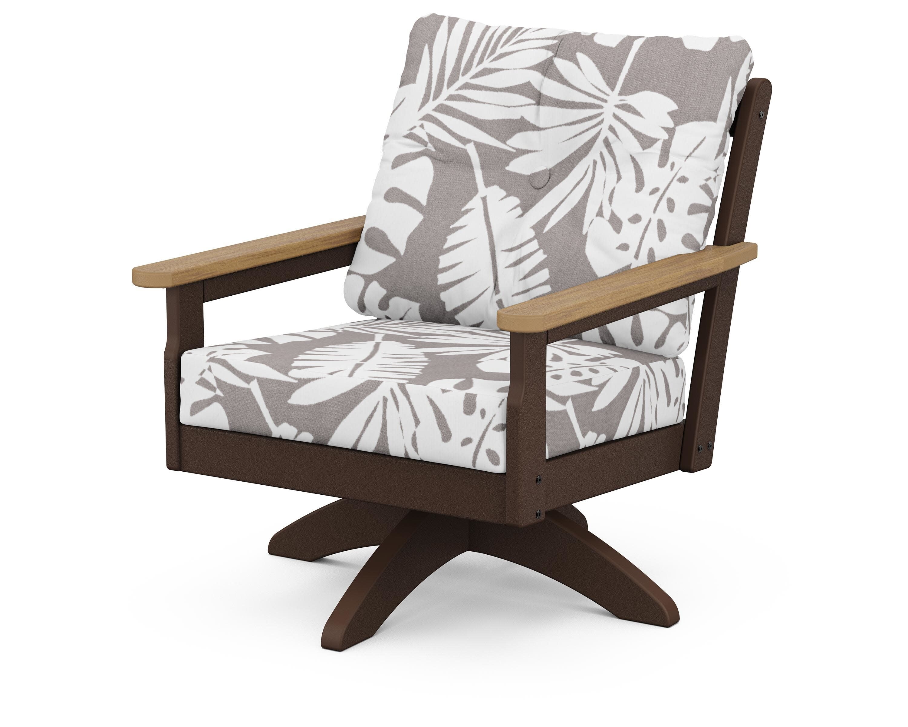 Vineyard Deep Seating Swivel Chair in Mahogany / Natural / Leaf Grey Mist