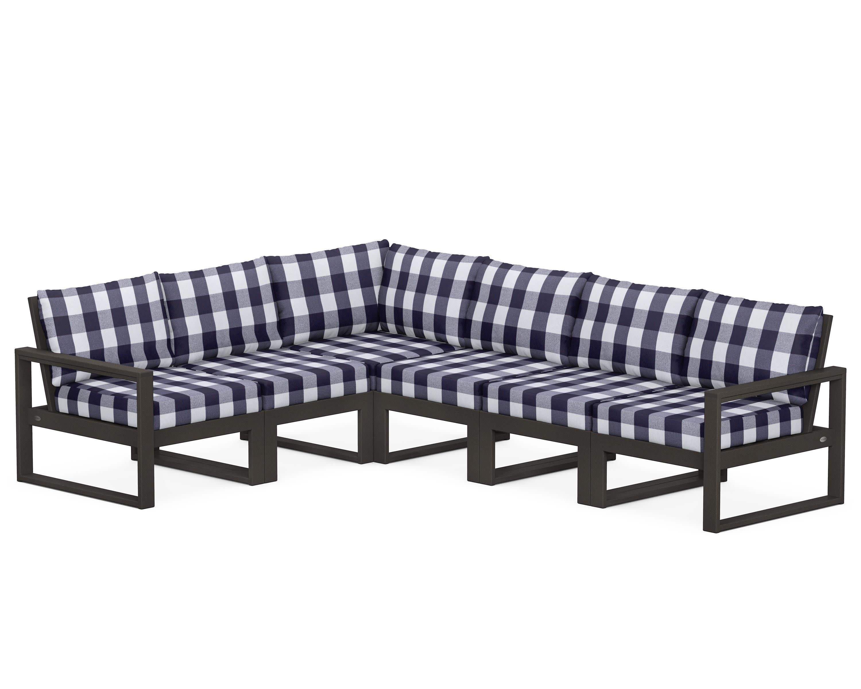 EDGE 6-Piece Modular Deep Seating Set in Vintage Coffee / Buffalo Plaid Navy