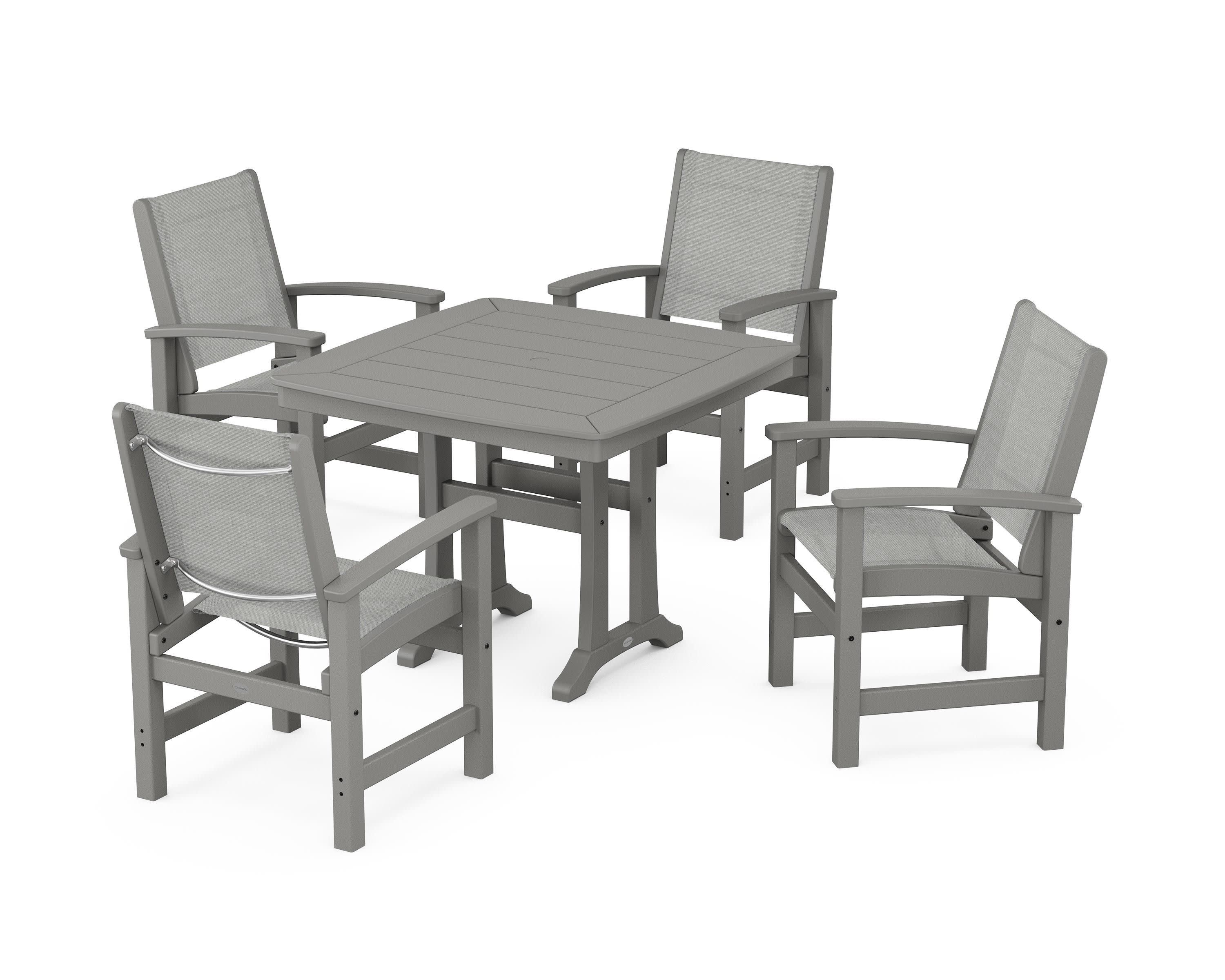 Coastal 5-Piece Dining Set with Trestle Legs in Slate Grey / Metallic Sling