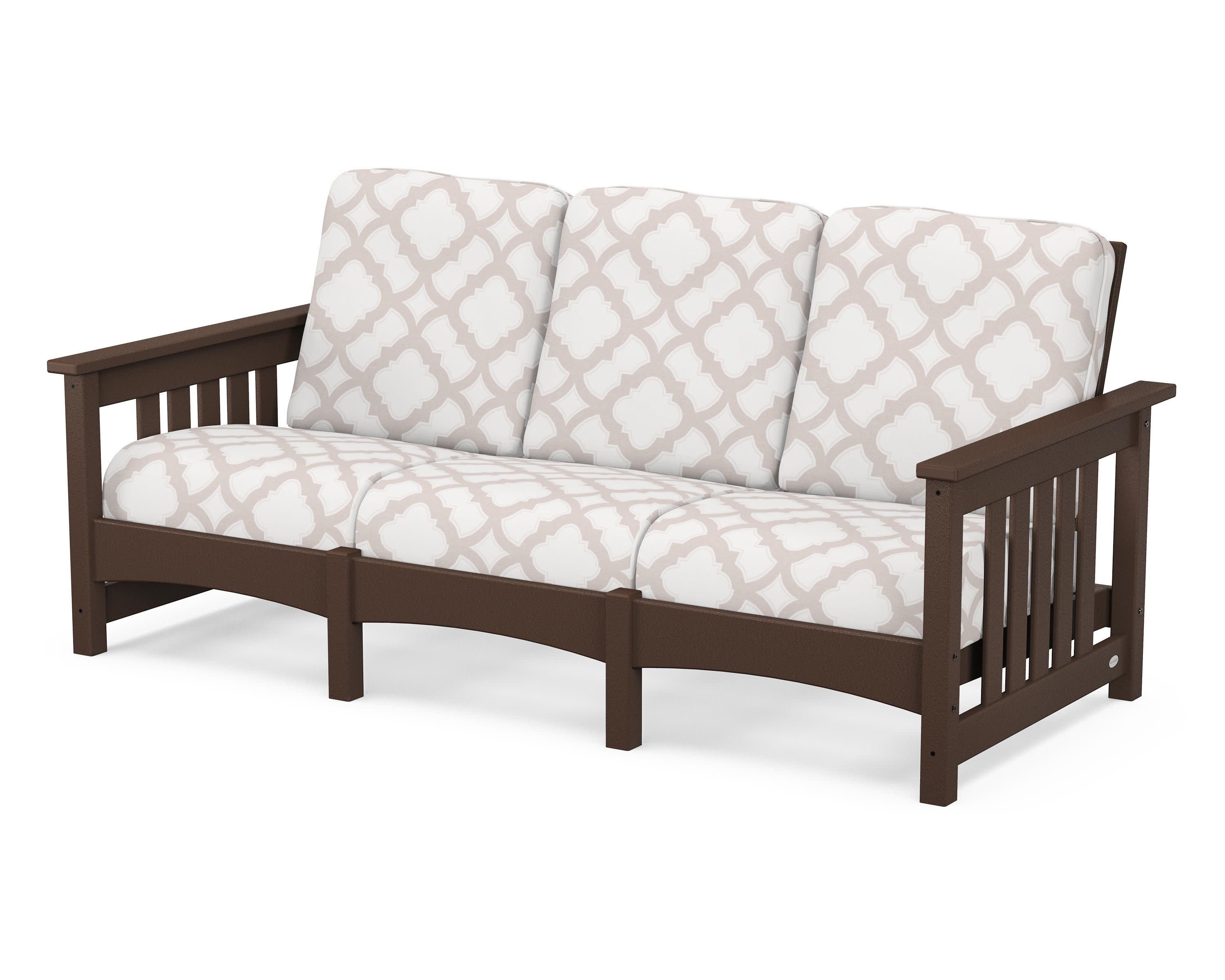Club Mission Sofa in Mahogany / Trellis Dune Burlap