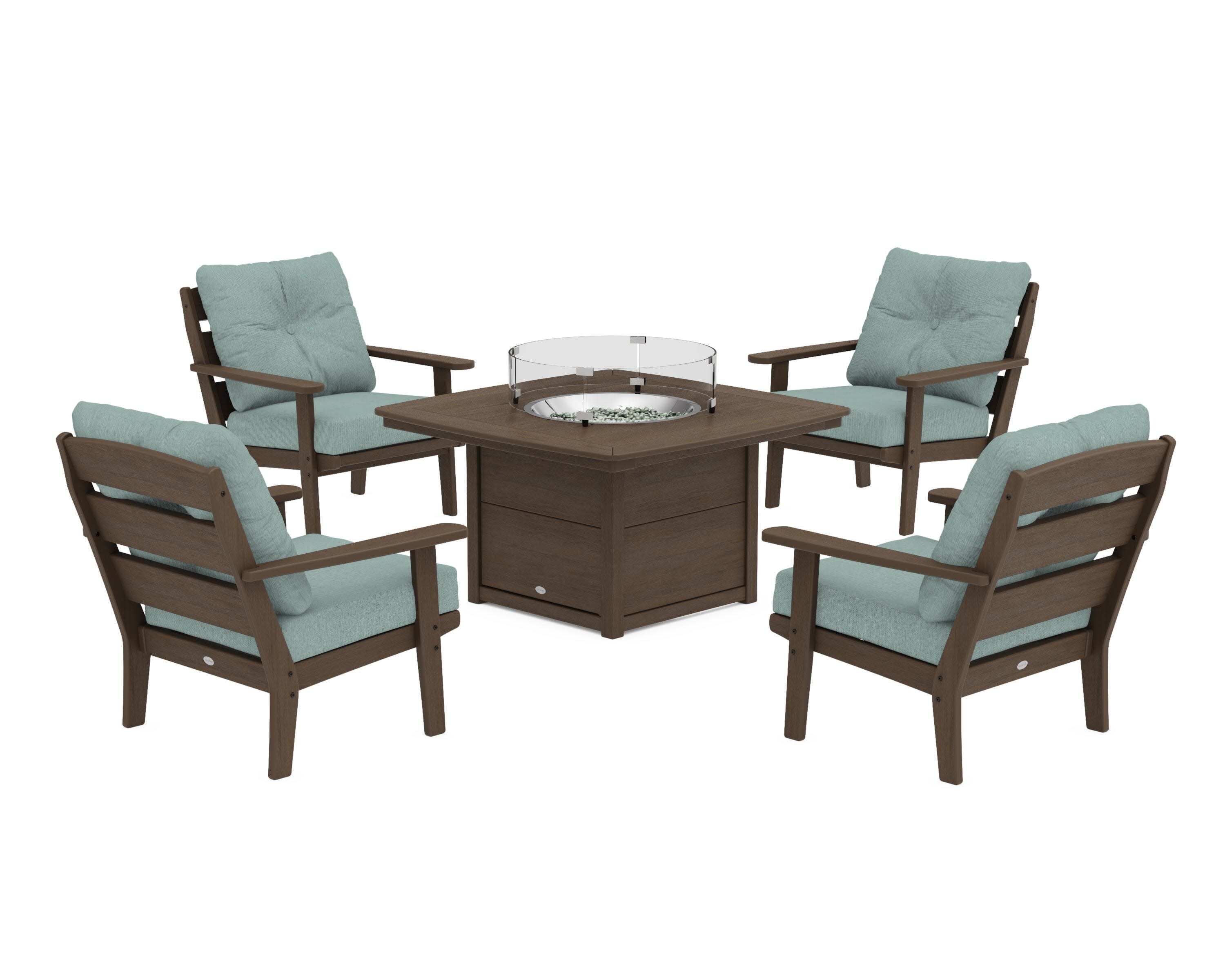 Lakeside 5-Piece Deep Seating Set with Nautical Fire Pit Table in Kona / Glacier Spa