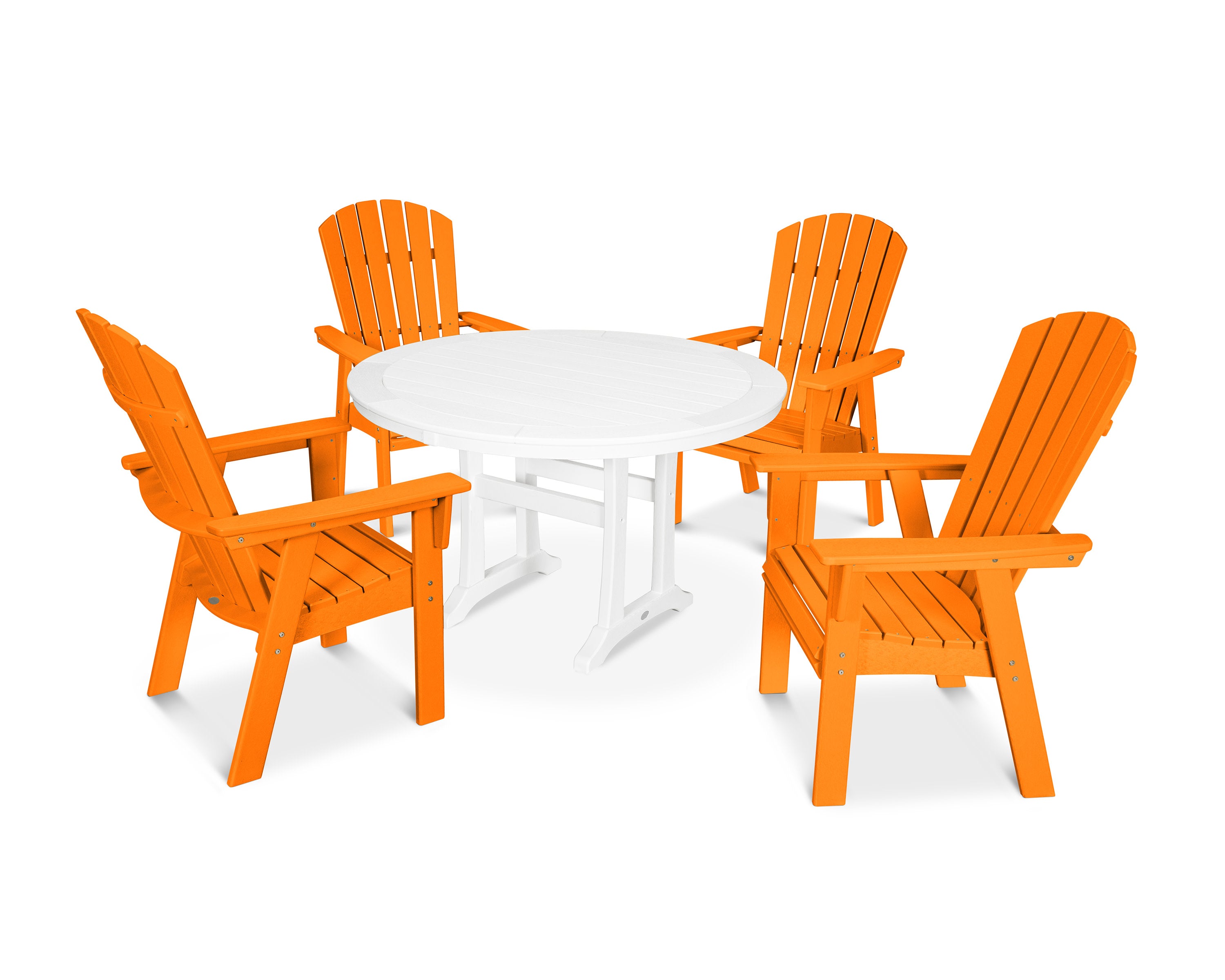 Nautical Curveback Adirondack 5-Piece Round Dining Set with Trestle Legs in Tangerine / White