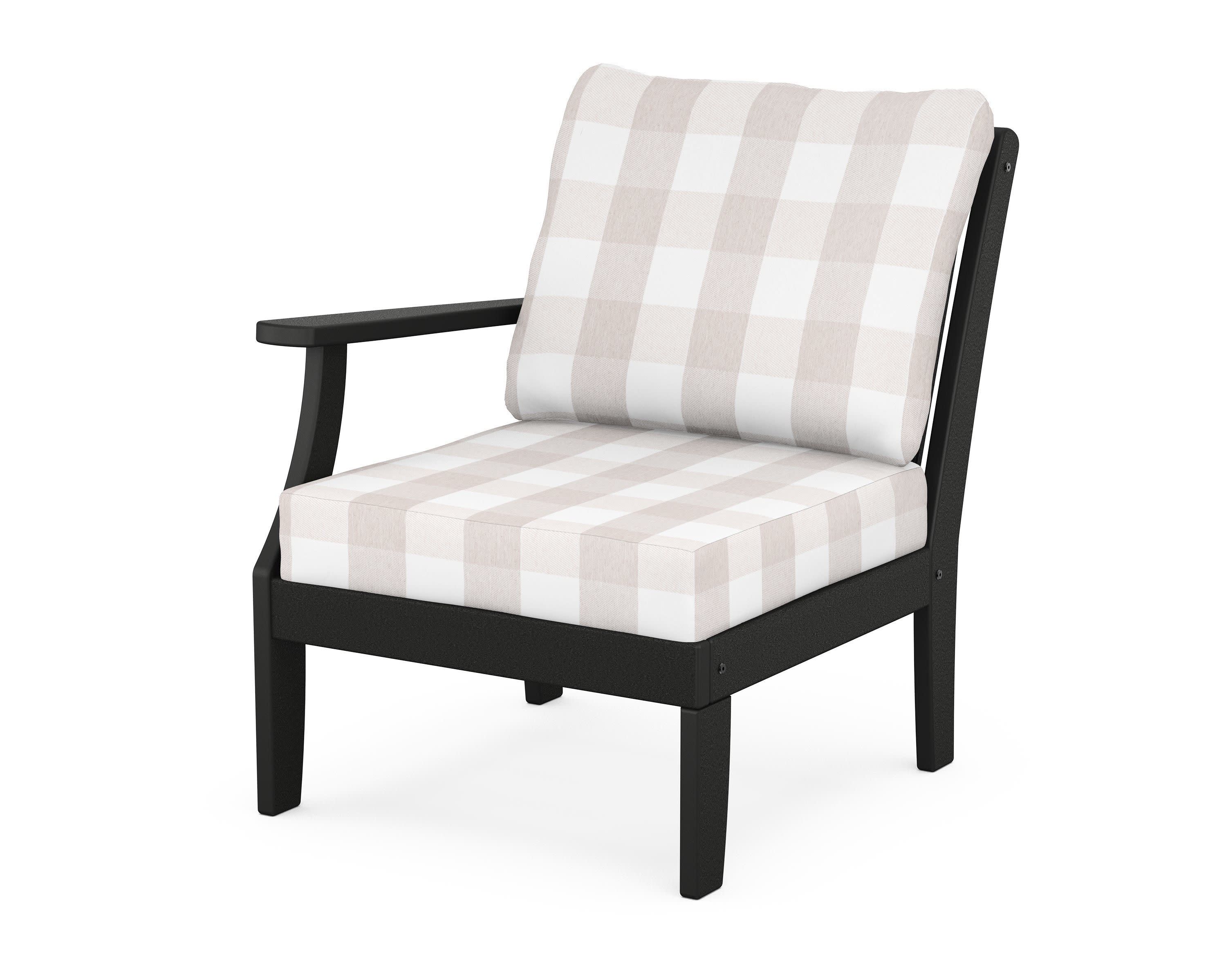 Braxton Modular Left Arm Chair in Black / Buffalo Plaid Dune Burlap