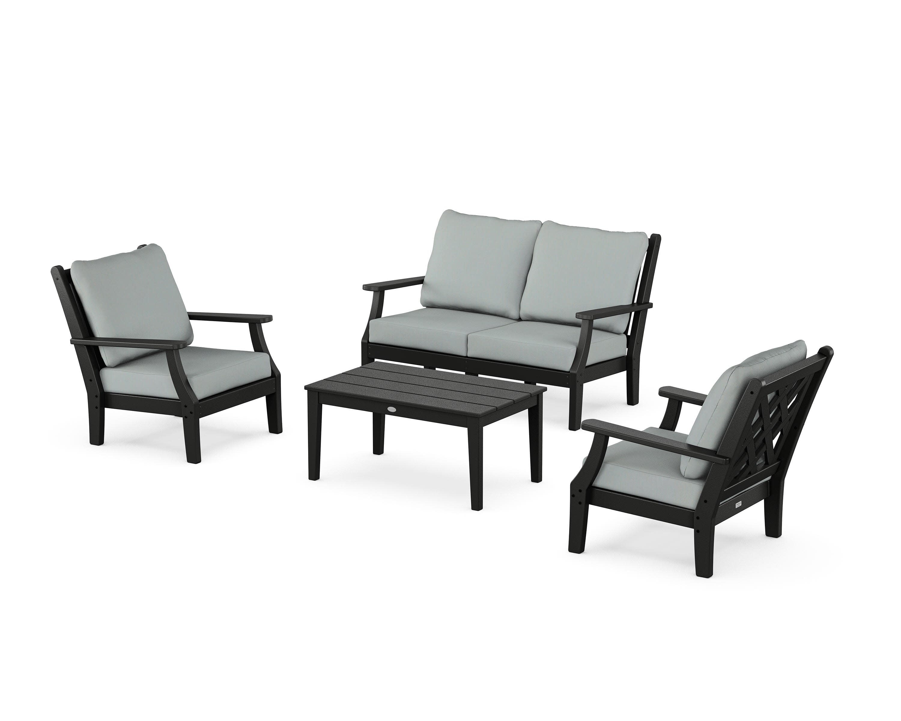 Wovendale 4-Piece Deep Seating Set with Loveseat in Black / Spa