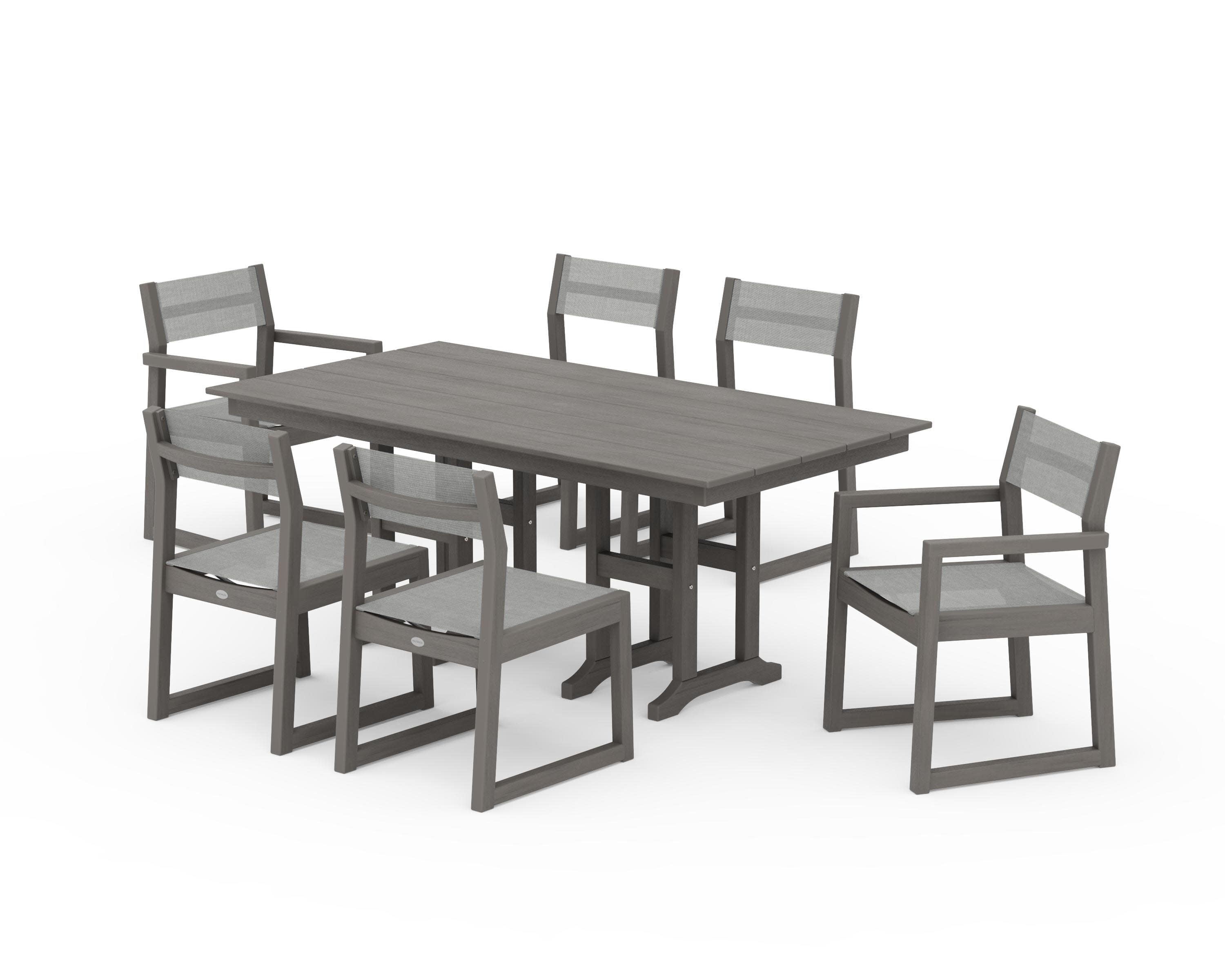 EDGE Sling 7-Piece Farmhouse Dining Set in Driftwood / Metallic Sling