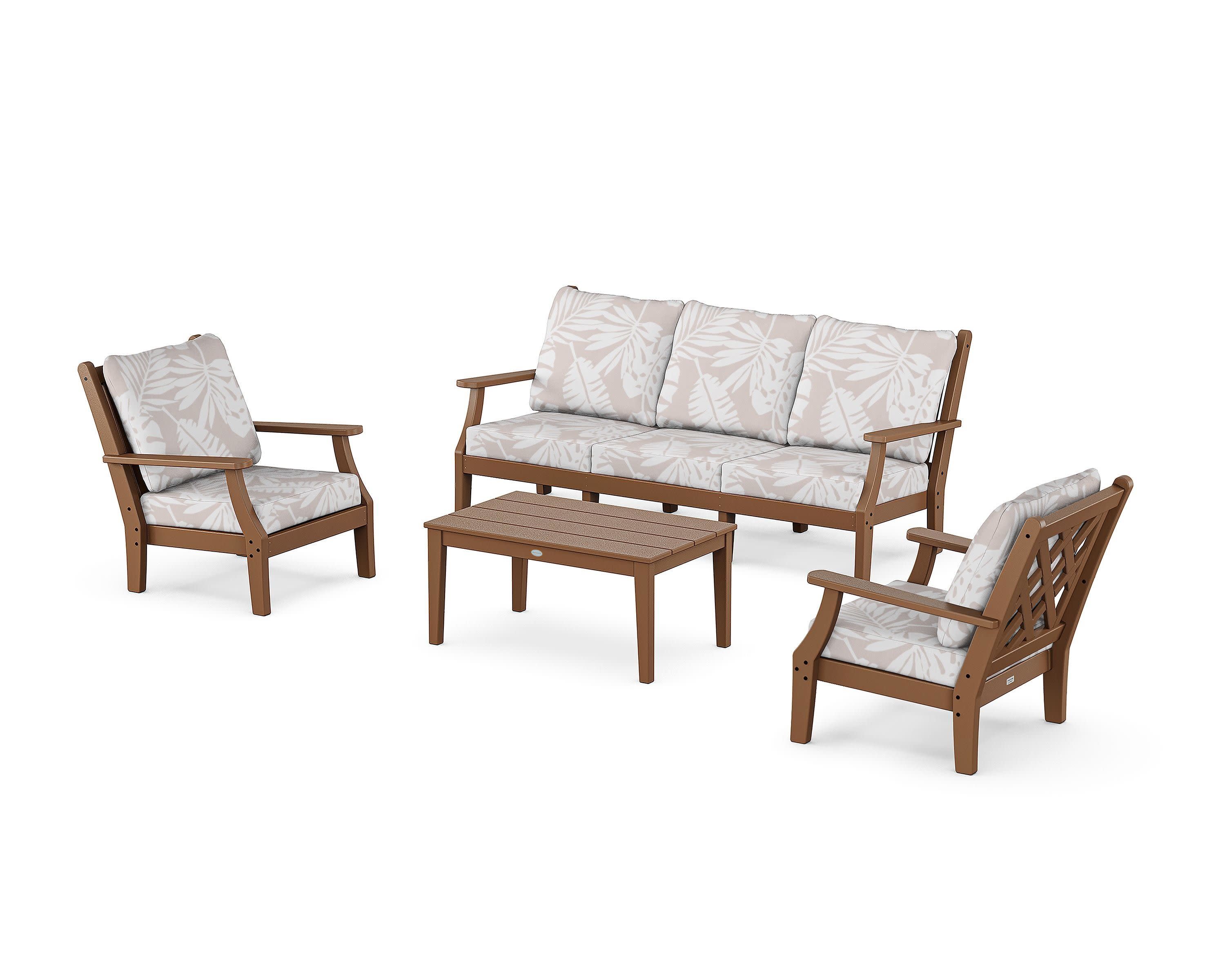 Wovendale 4-Piece Deep Seating Set with Sofa in Teak / Leaf Dune Burlap