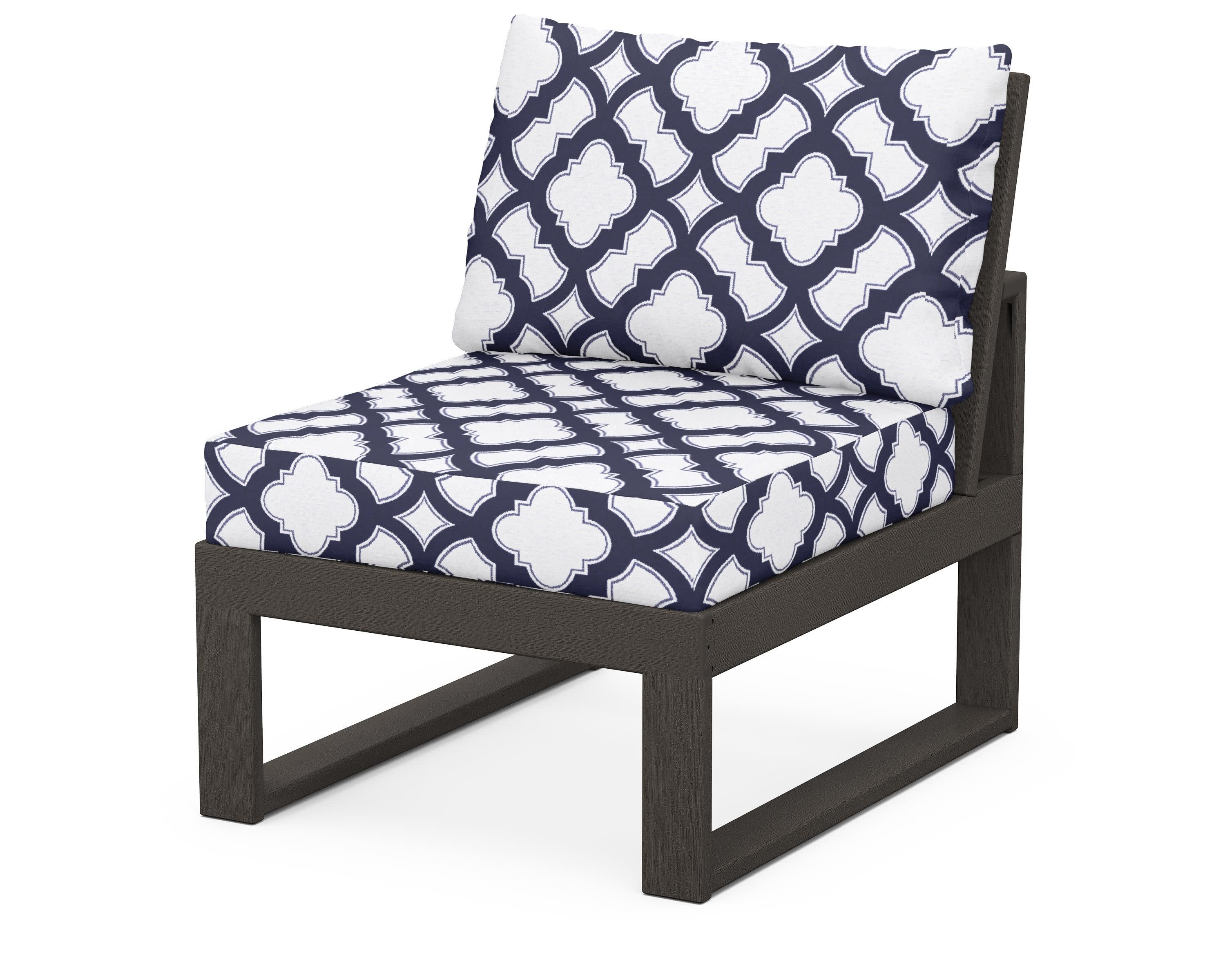 Modular Armless Chair in Vintage Coffee / Trellis Navy