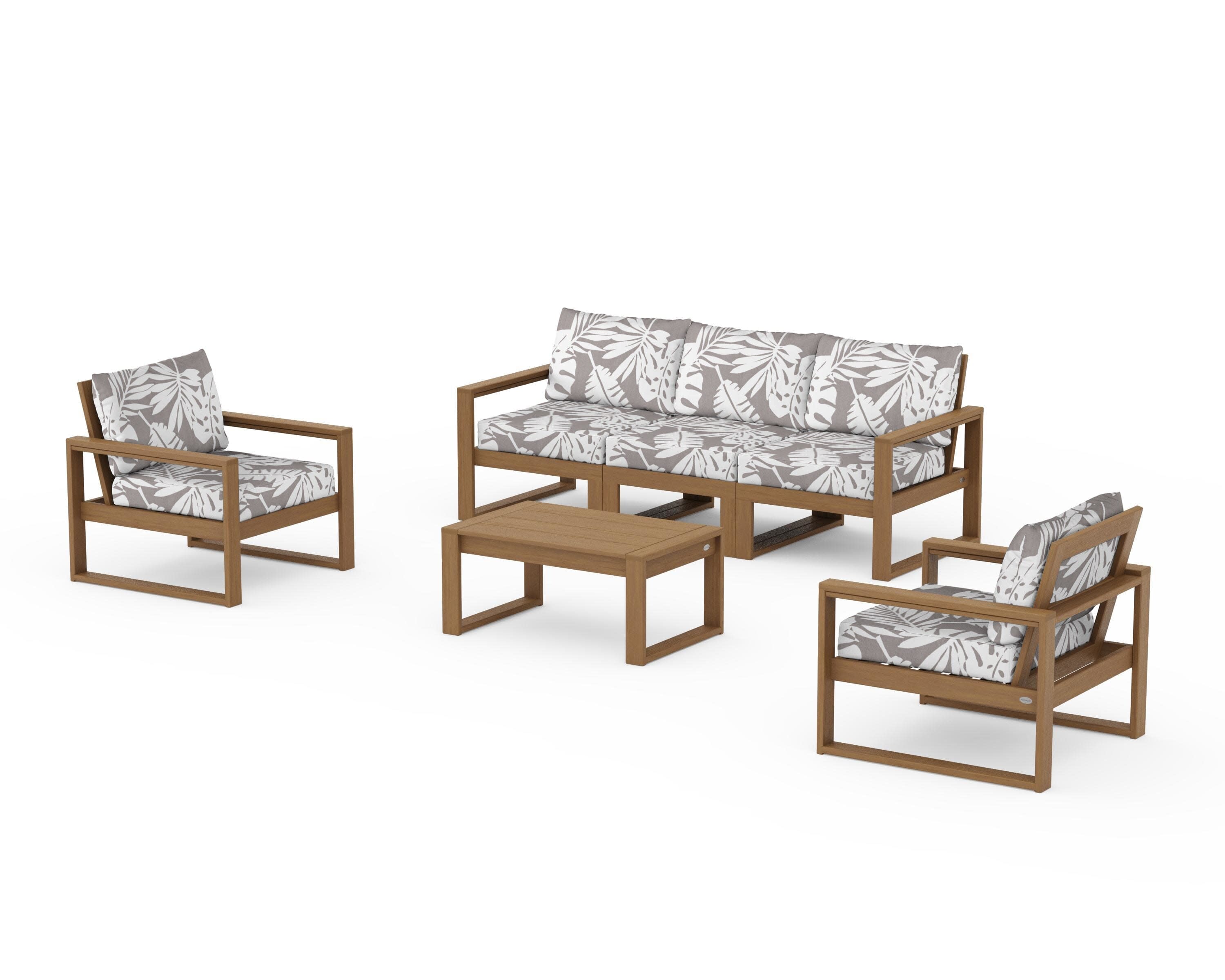 EDGE Sectional 4-Piece Deep Seating Set with Sofa in Natural / Leaf Grey Mist