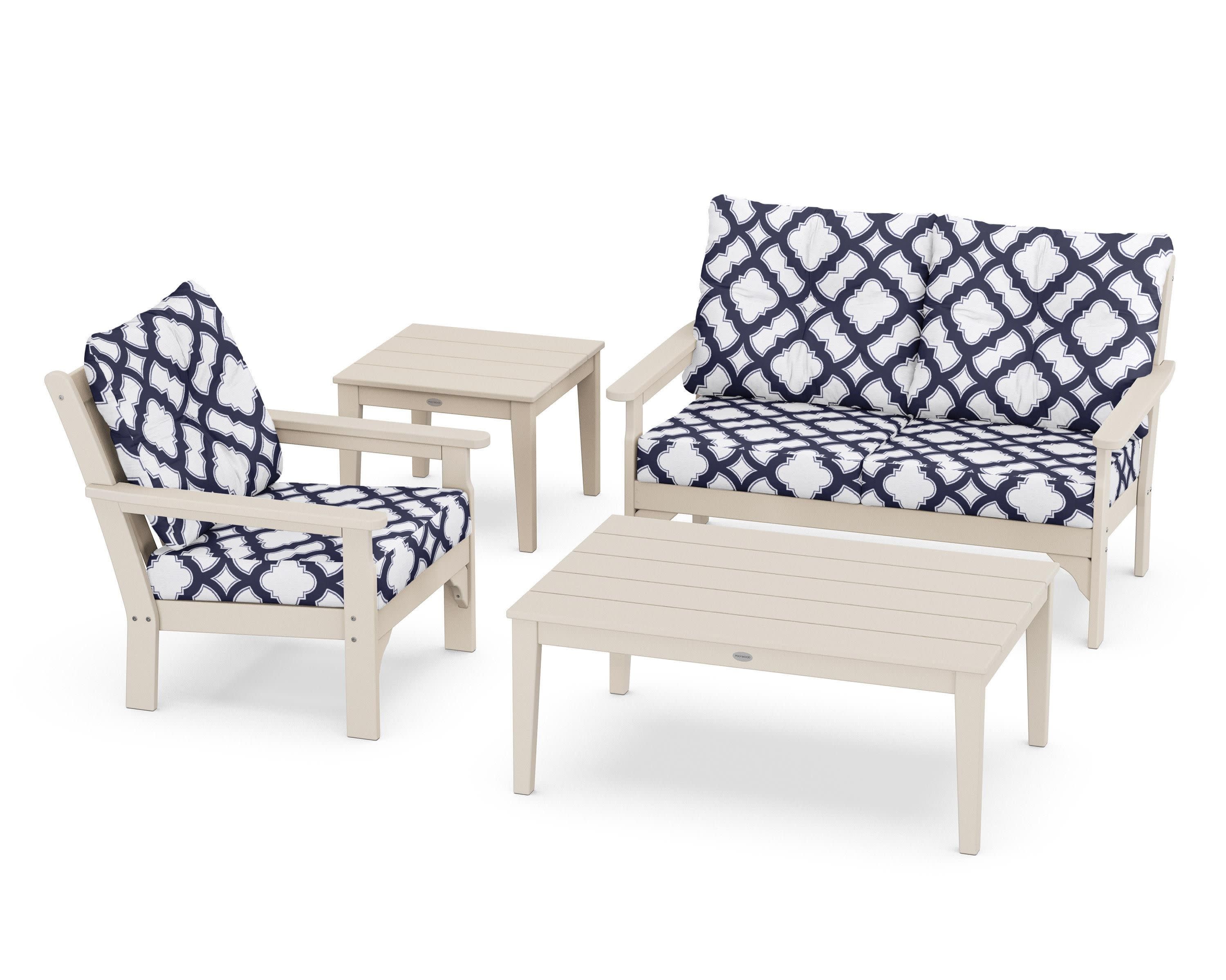 Vineyard 4-Piece Deep Seating Set in Sand / Trellis Navy