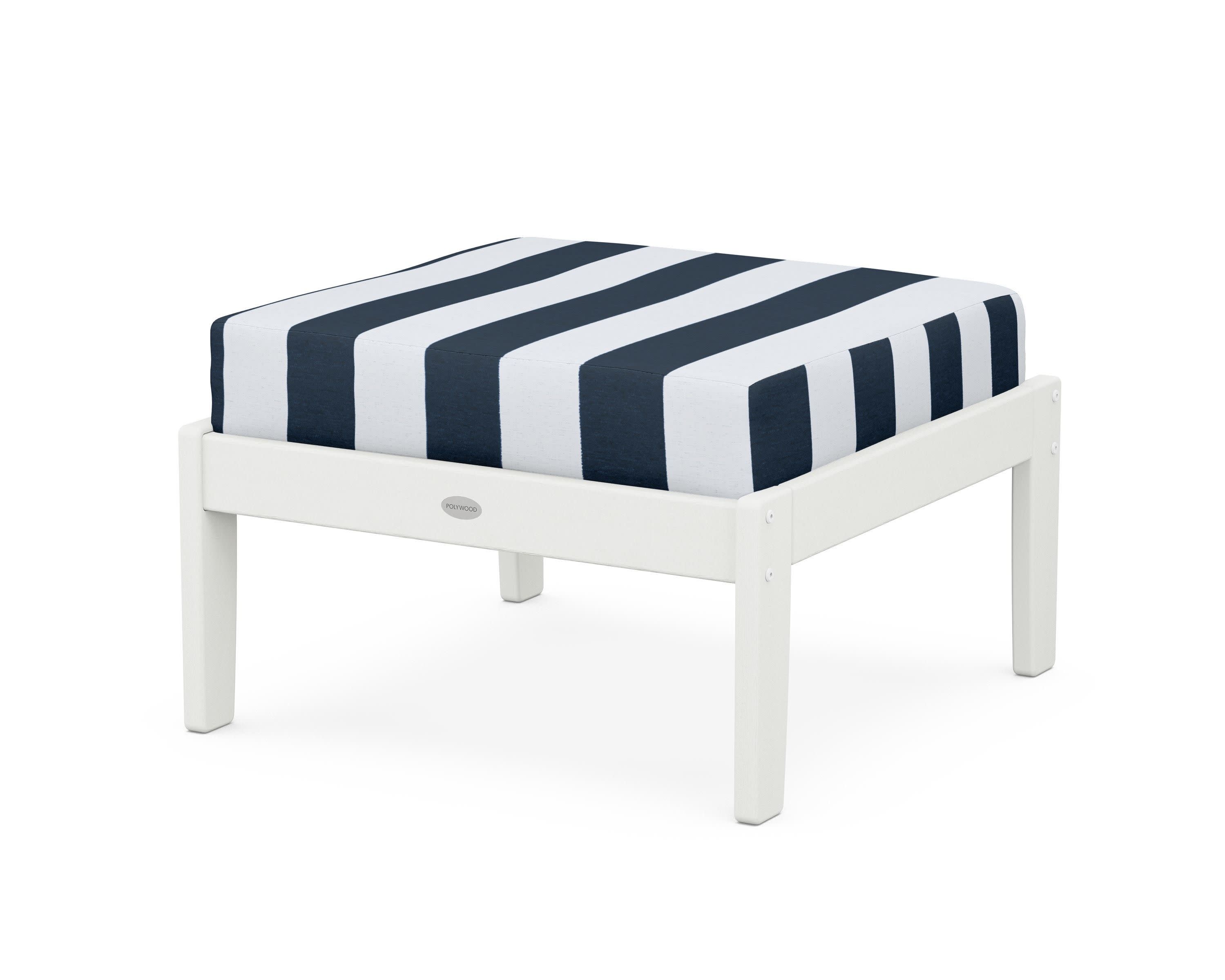 Braxton Deep Seating Ottoman in Vintage White / Cabana Stripe Marine Indigo