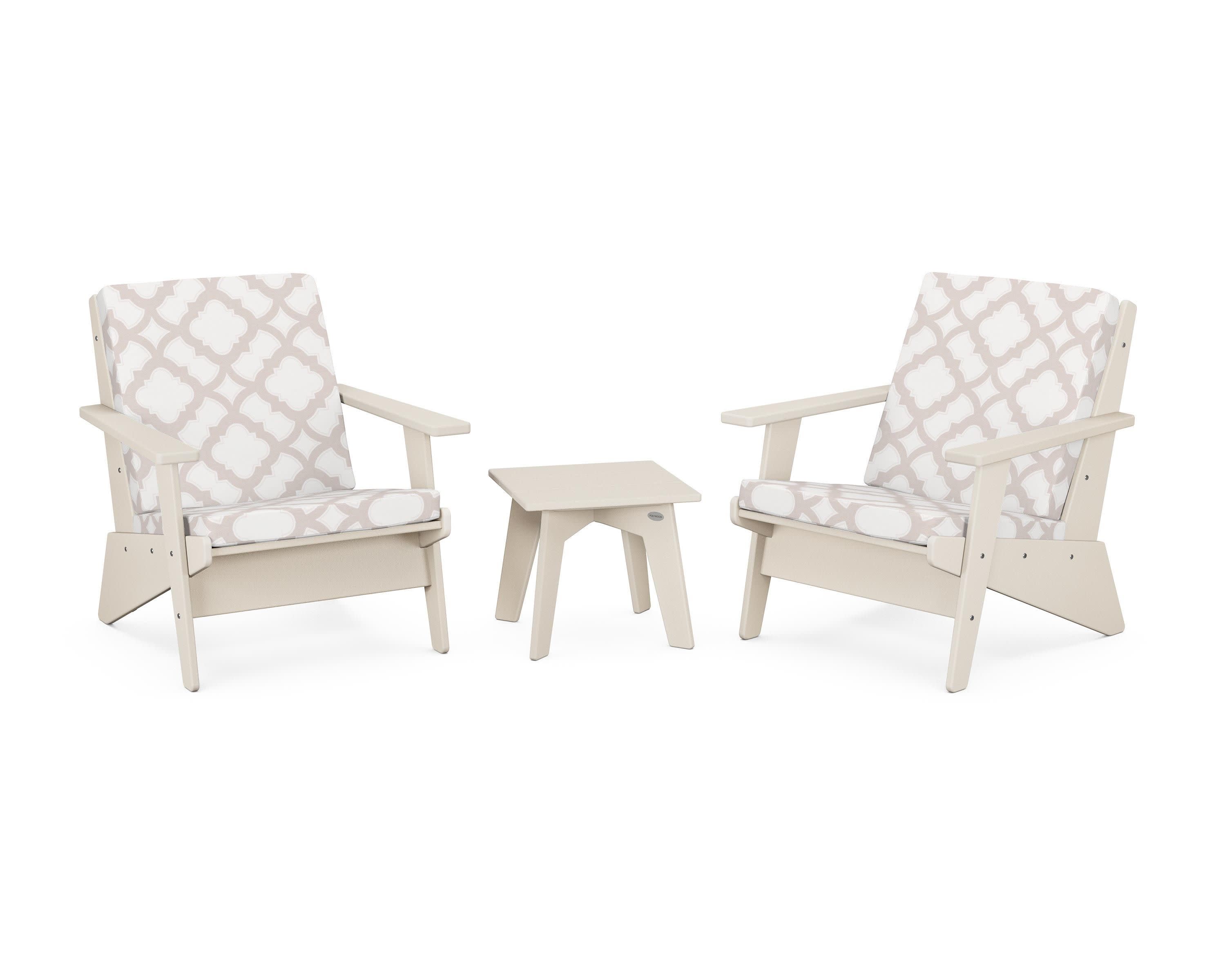Riviera Modern Lounge 3-Piece Set in Sand / Trellis Dune Burlap