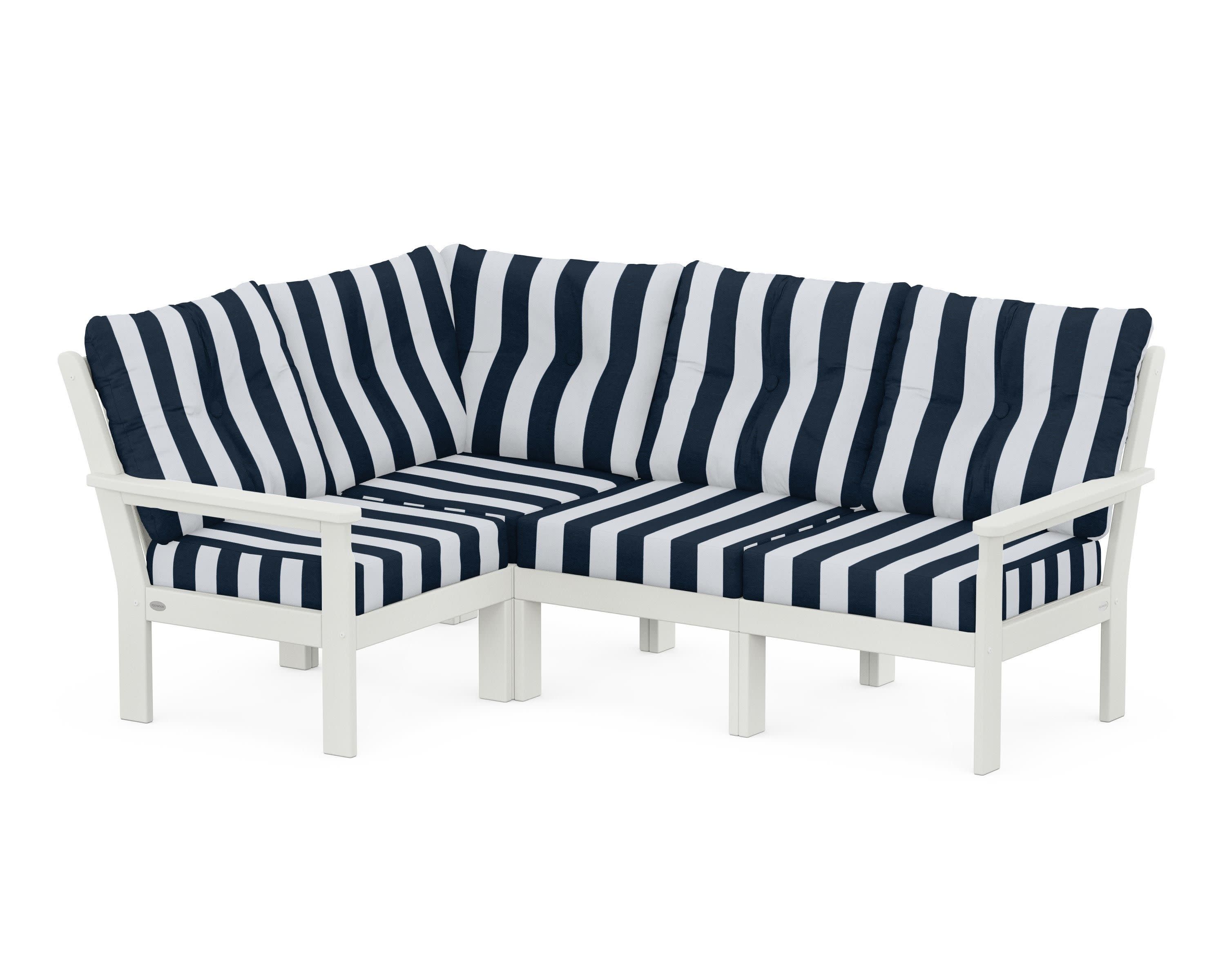 Vineyard 4-Piece Sectional in Vintage White / Cabana Stripe Marine Indigo