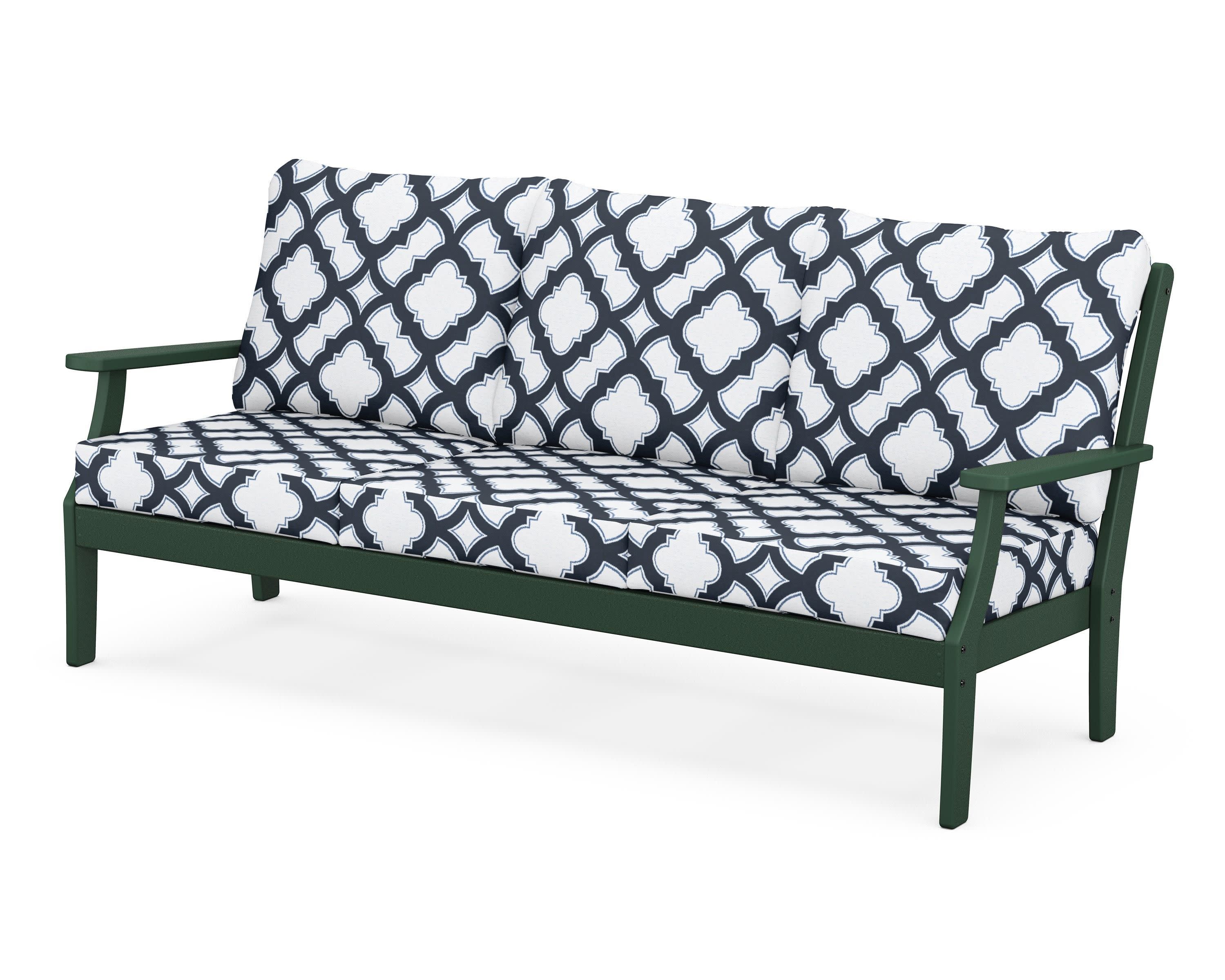 Braxton Deep Seating Sofa in Green / Trellis Marine Indigo
