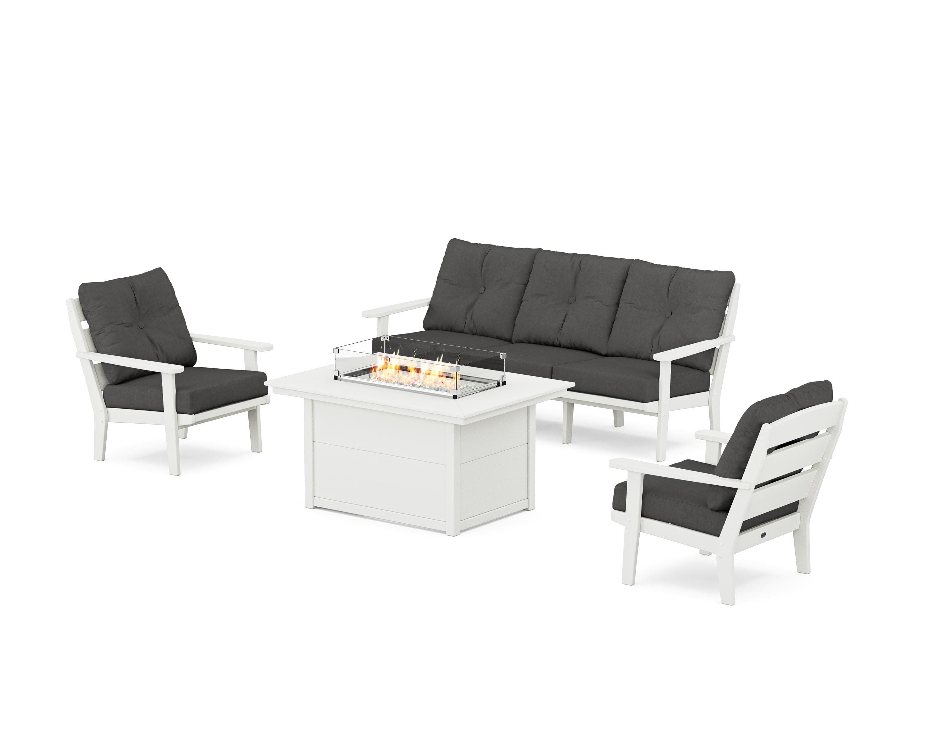 Lakeside Deep Seating Fire Pit Table Set in Vintage White / Spectrum Carbon