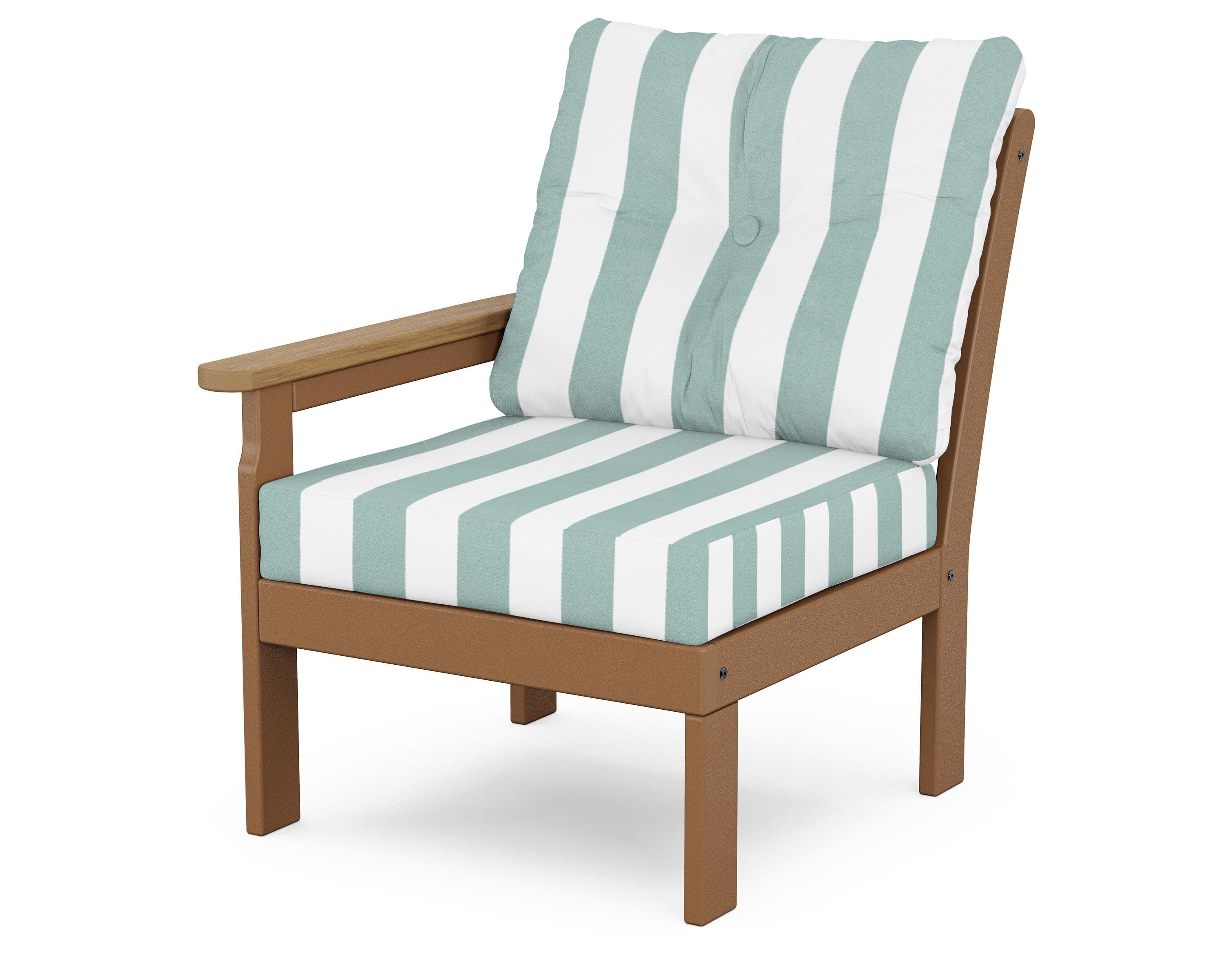 Vineyard Modular Left Arm Chair in Teak / Natural / Cabana Stripe Glacier Spa