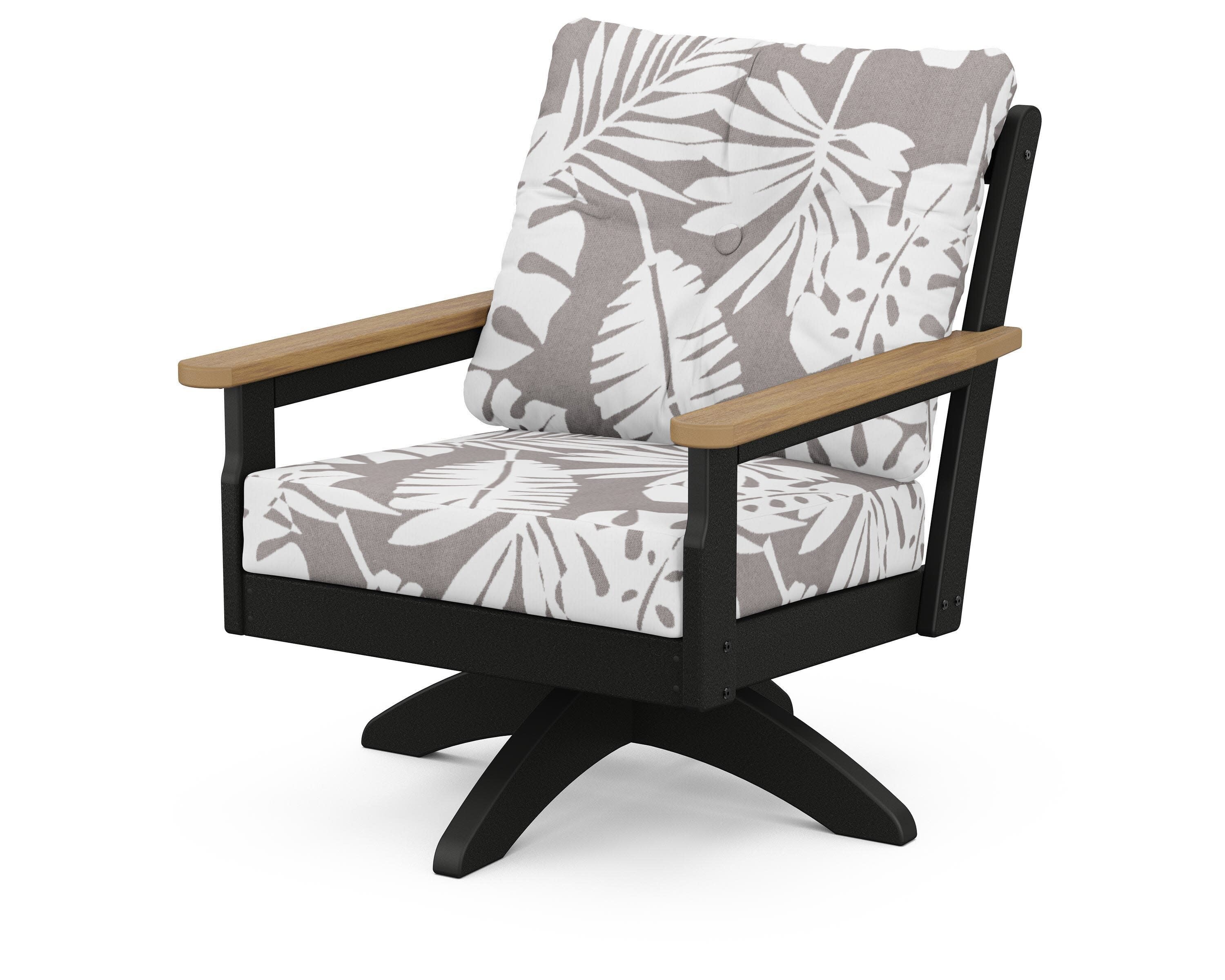 Vineyard Deep Seating Swivel Chair in Black / Natural / Leaf Grey Mist