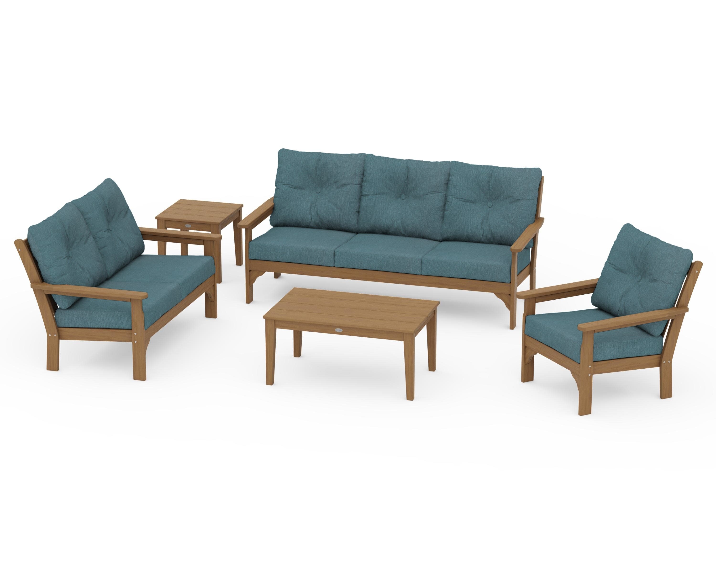 Vineyard 5 Piece Deep Seating Set in Natural / Ocean Teal