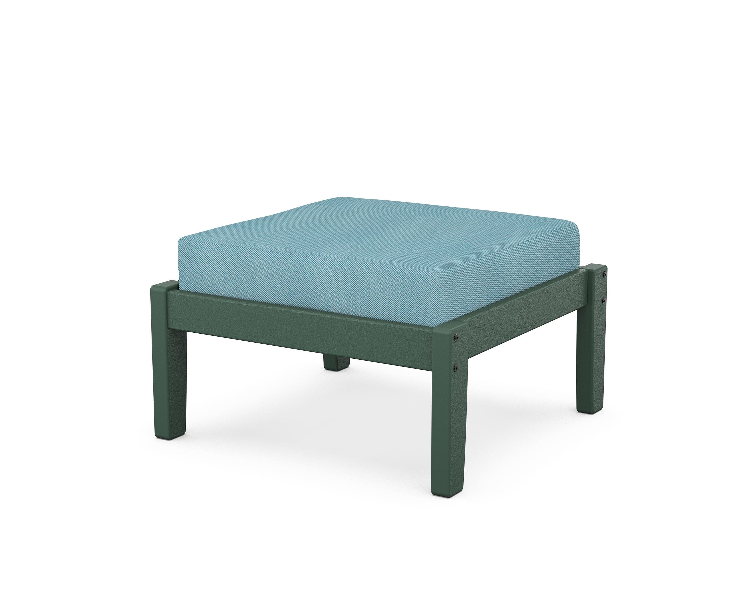 Deep Seating Ottoman in Green / Lattice Sky Blue