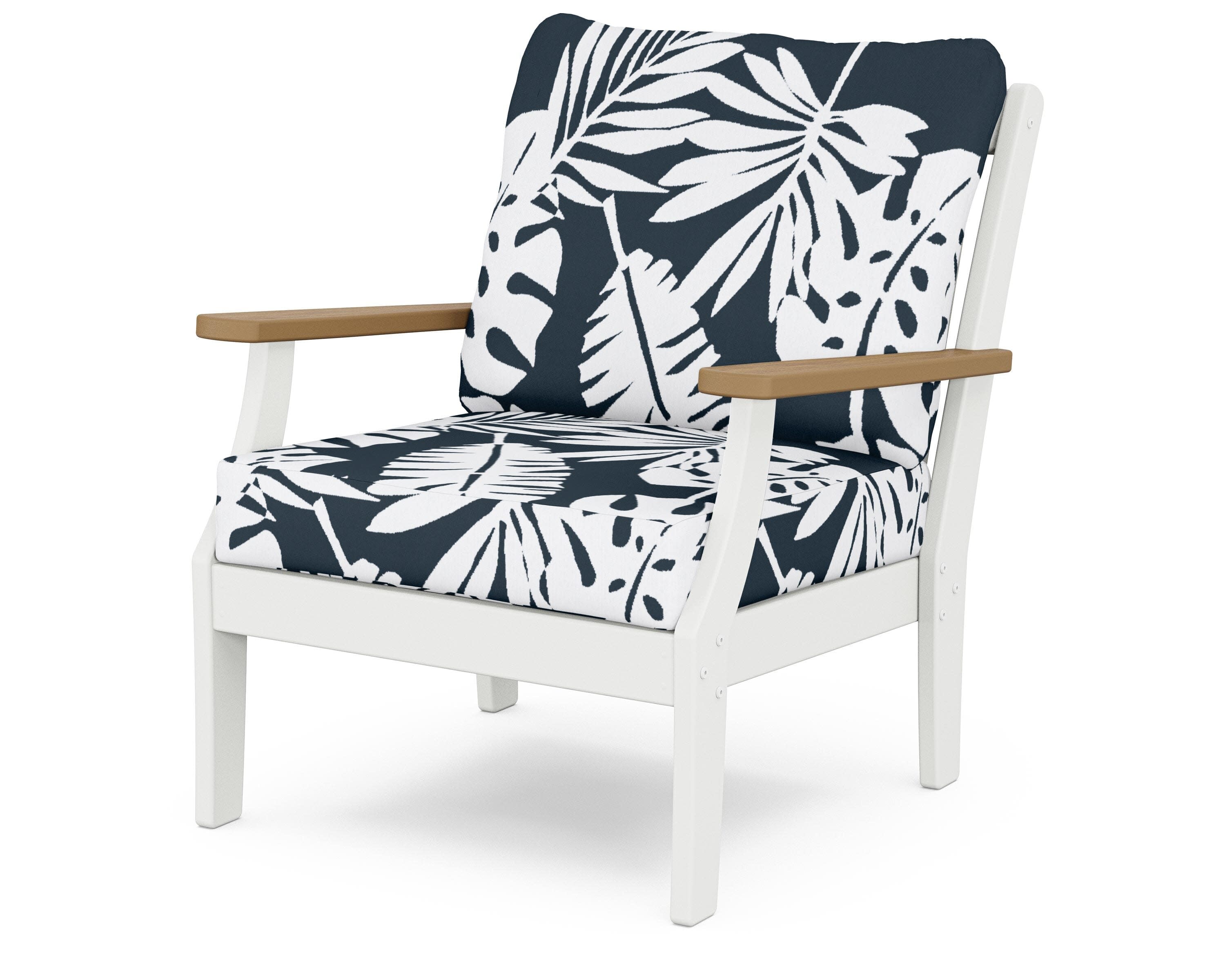 Braxton Deep Seating Chair in White / Natural / Leaf Marine Indigo
