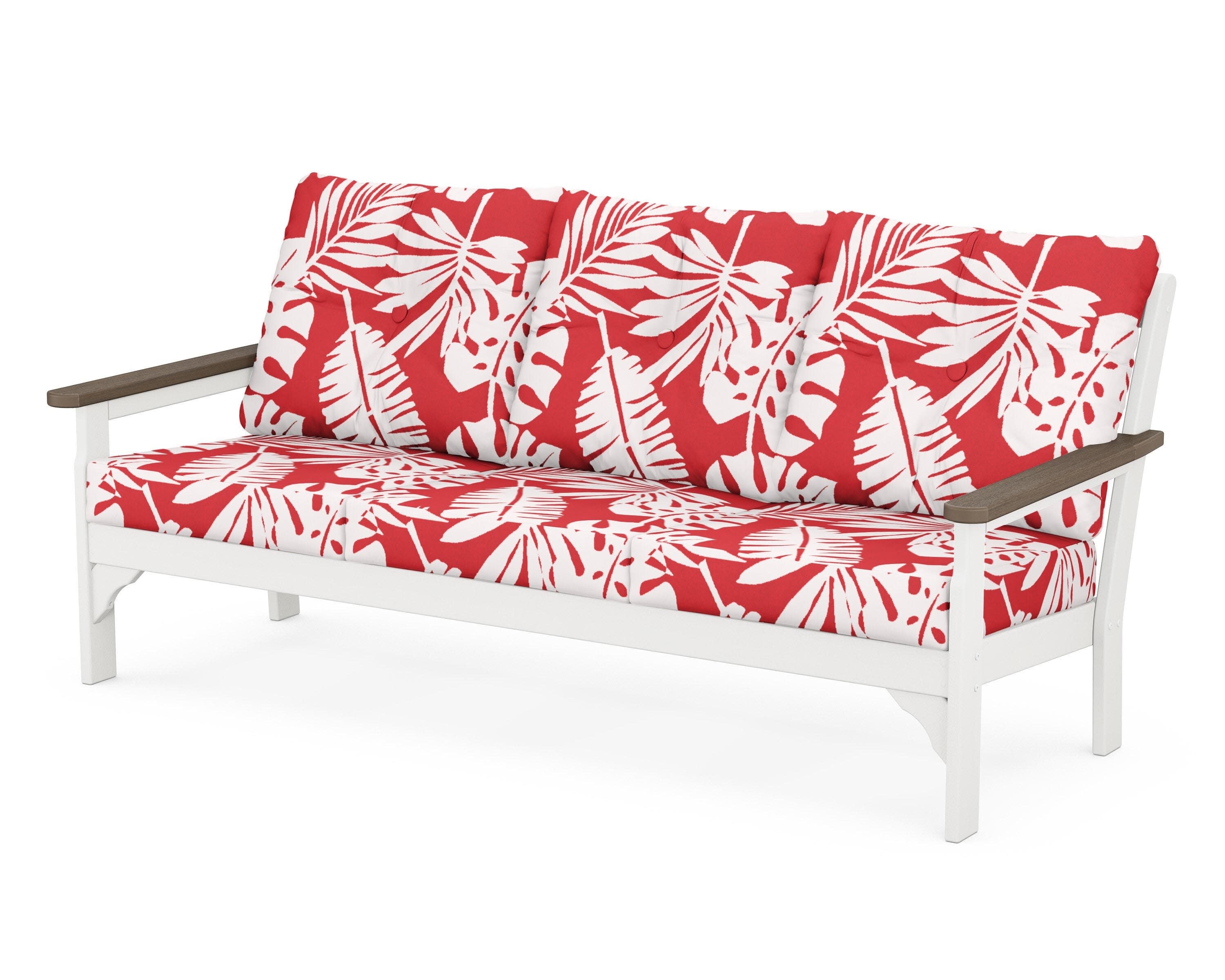 Vineyard Deep Seating Sofa in White / Kona / Leaf Crimson