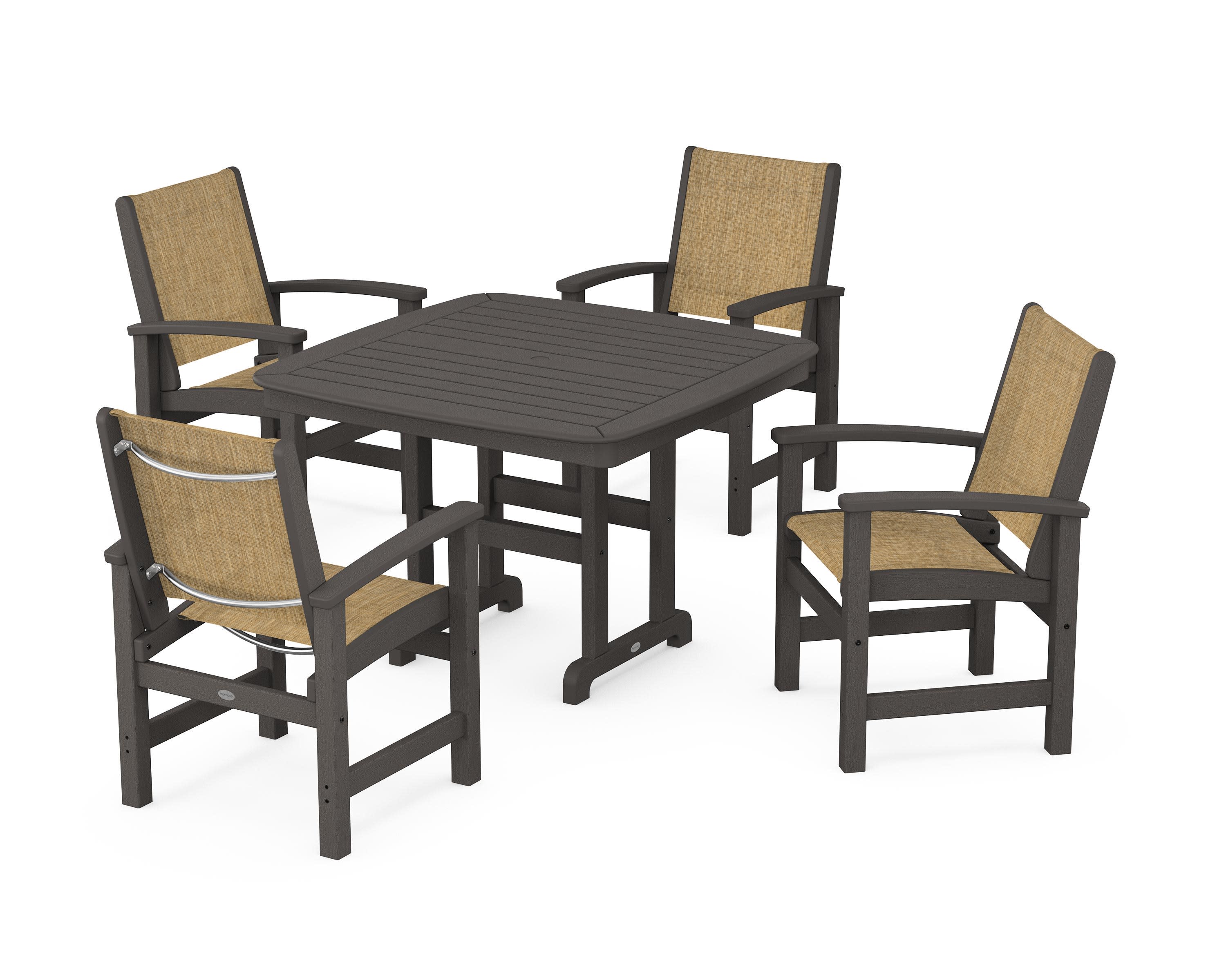Coastal 5-Piece Dining Set in Vintage Coffee / Burlap Sling