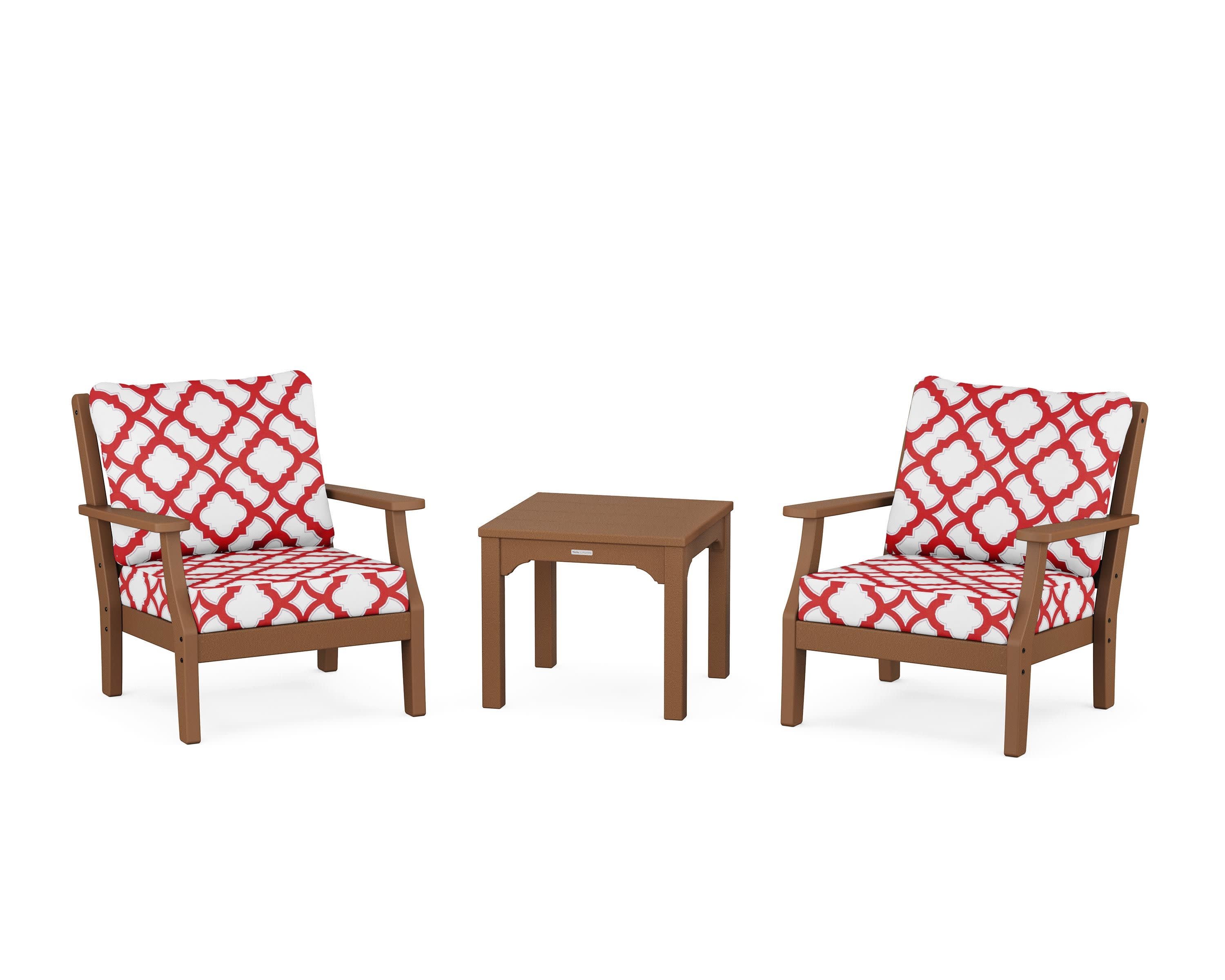 Chinoiserie 3-Piece Deep Seating Set in Teak / Trellis Crimson