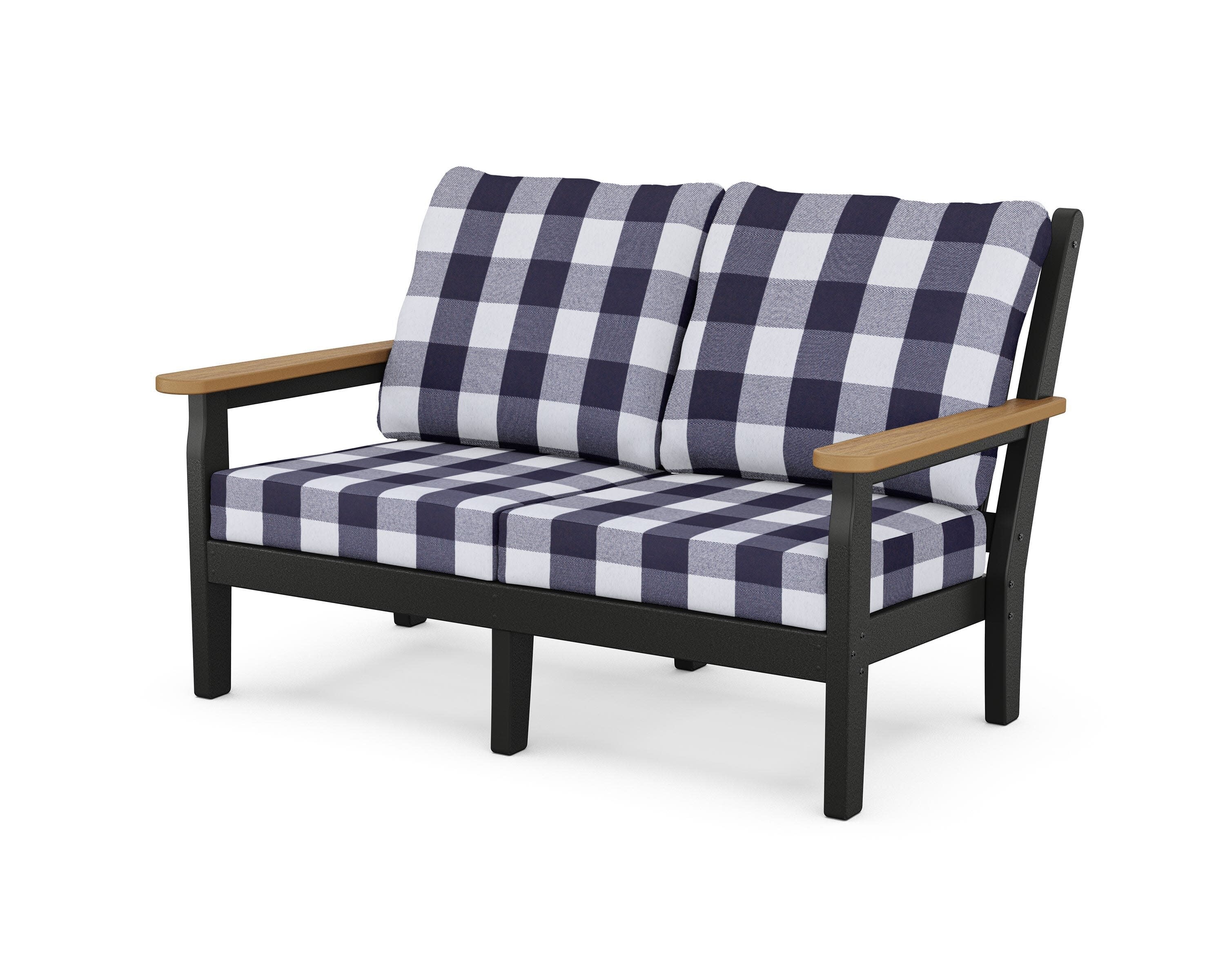 Chippendale Deep Seating Loveseat in Black / Natural / Buffalo Plaid Navy