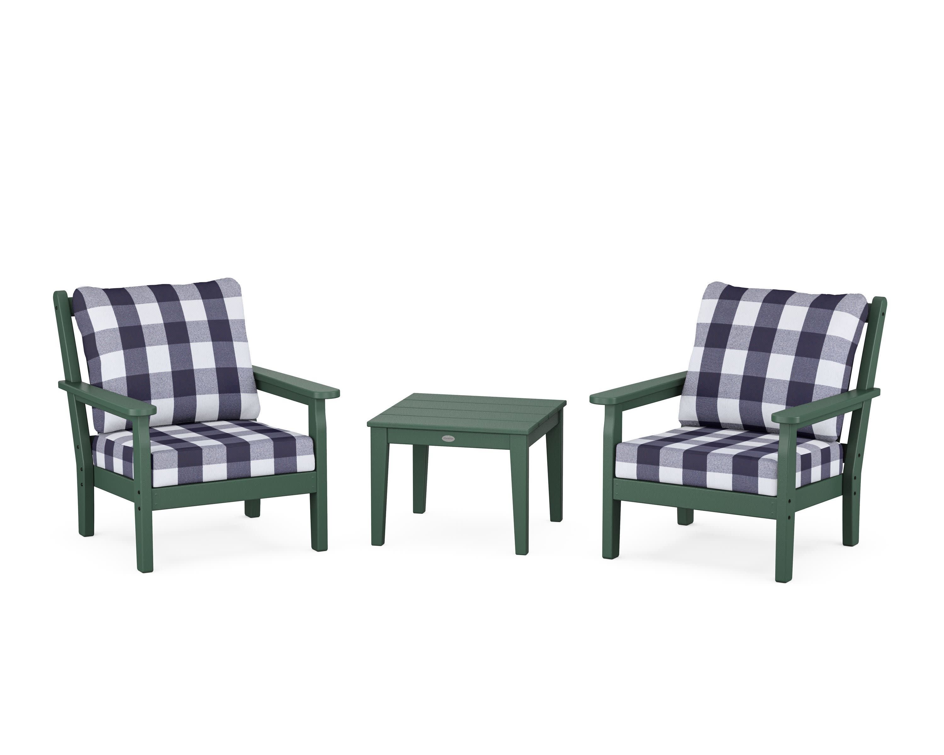 Chippendale 3-Piece Deep Seating Set in Green / Buffalo Plaid Navy