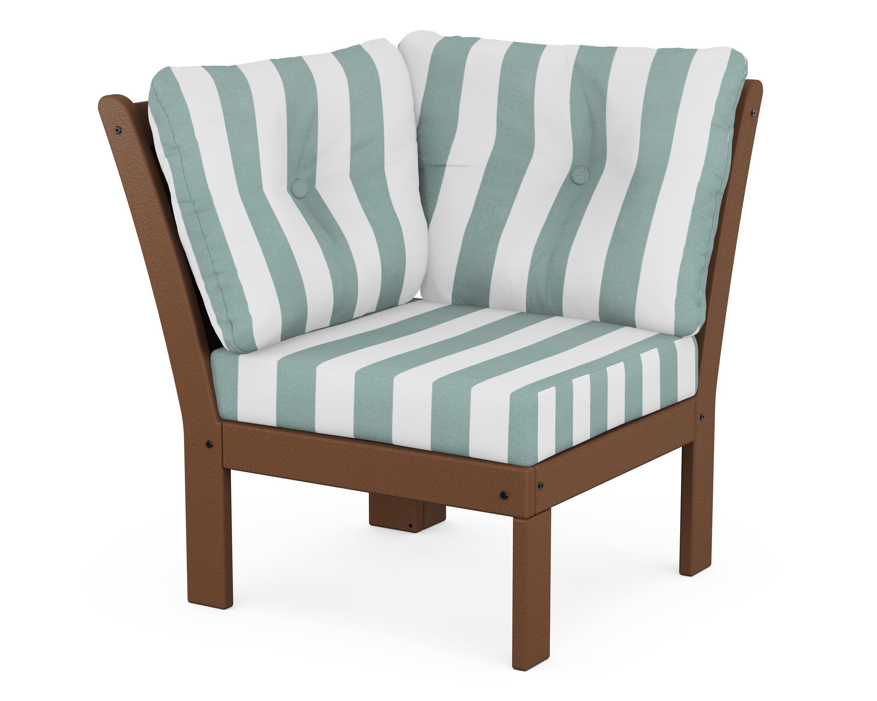 Vineyard Modular Corner Chair in Teak / Cabana Stripe Glacier Spa