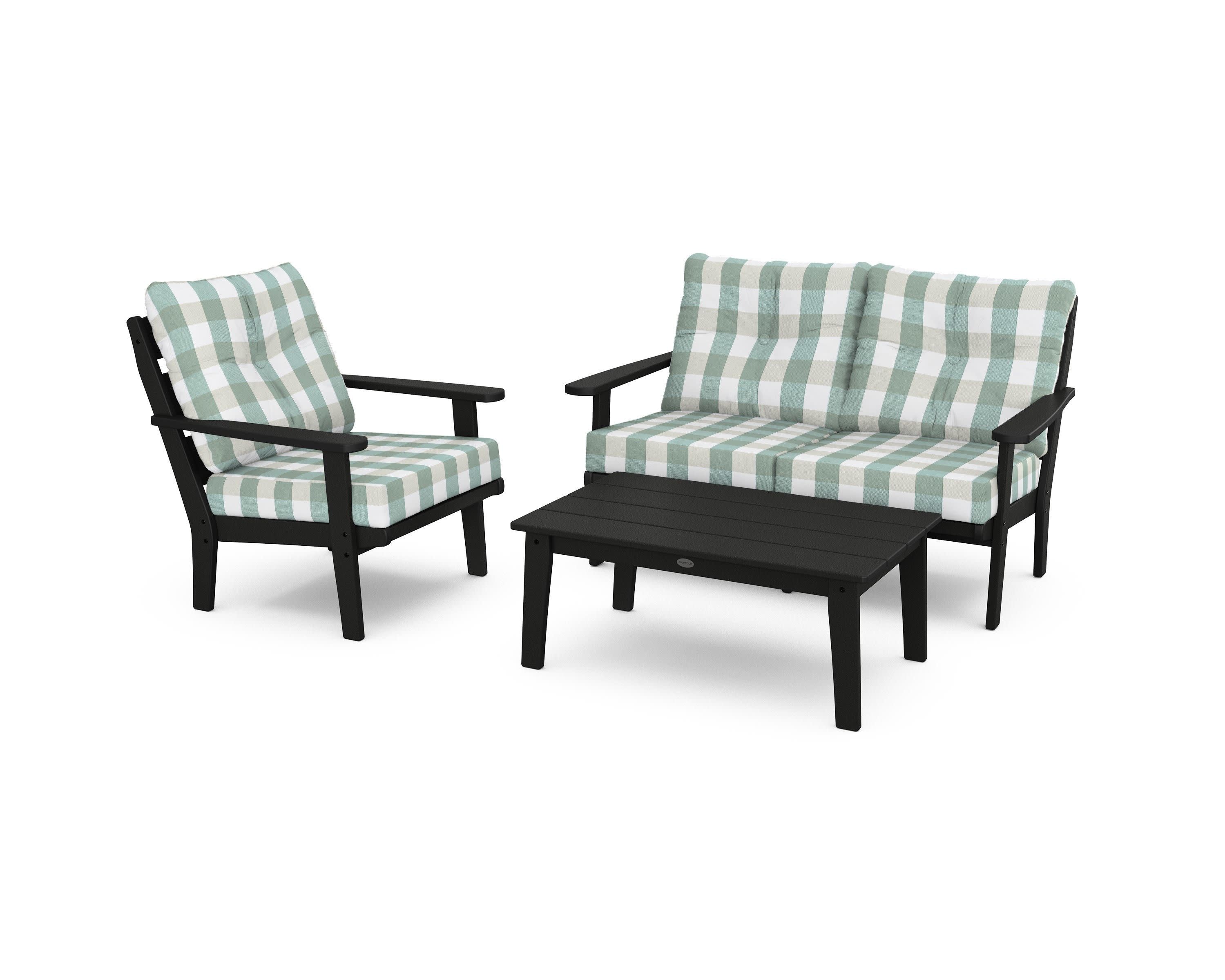 Lakeside 3-Piece Deep Seating Set in Black / Buffalo Plaid Glacier Spa