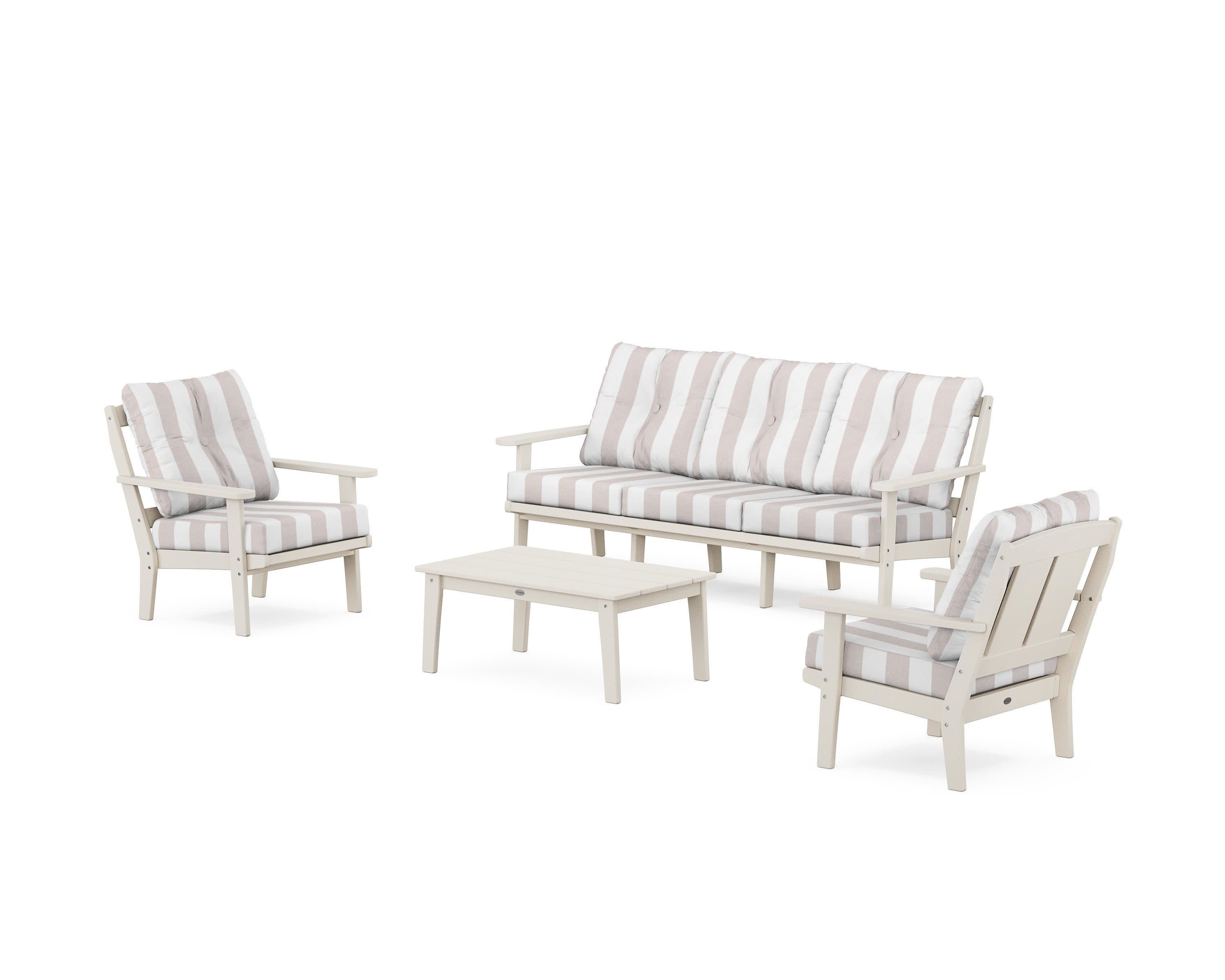 Mission 4-Piece Deep Seating Set with Sofa in Sand / Cabana Stripe Dune Burlap
