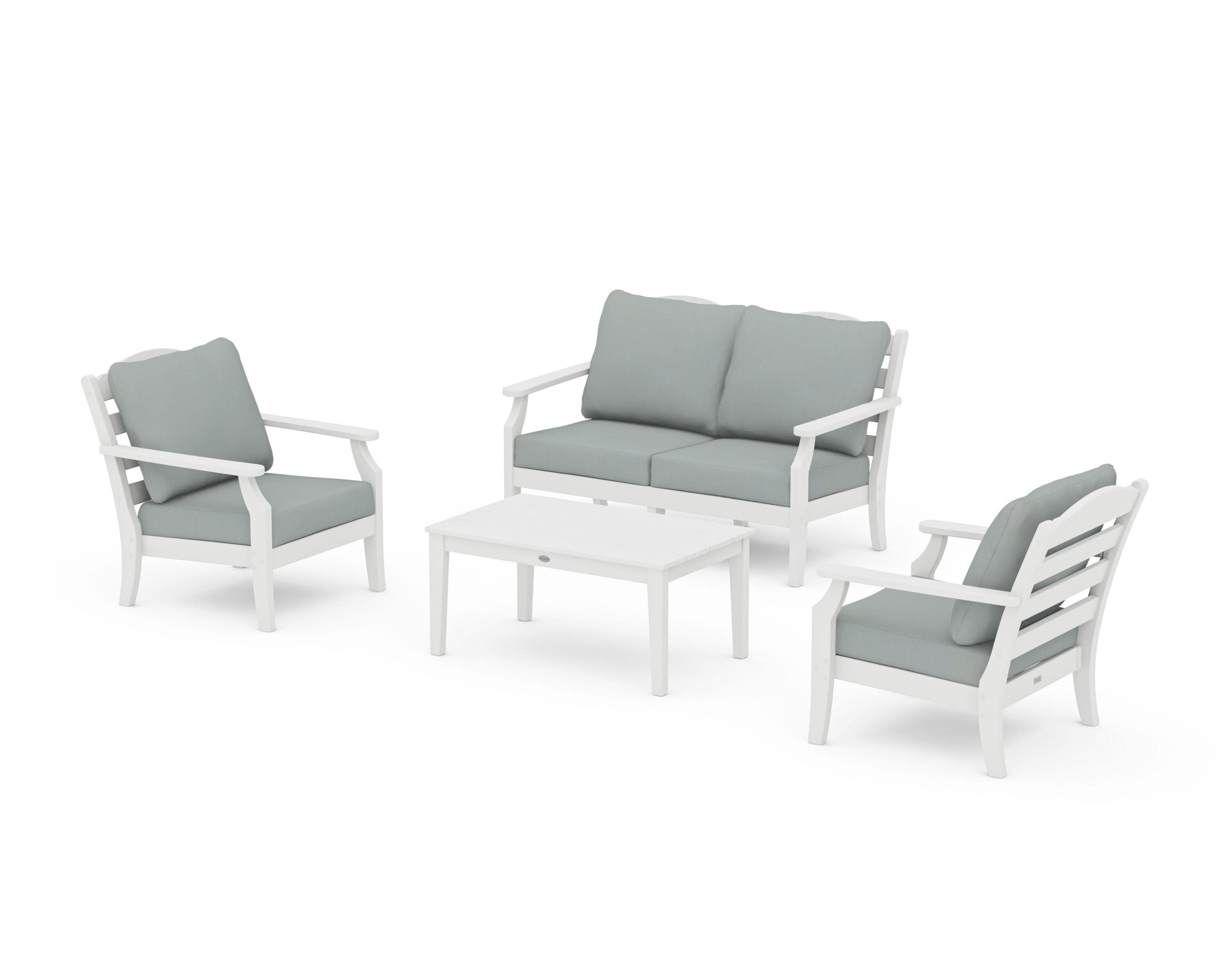 Savannah 4-Piece Deep Seating Set with Loveseat in White / Spa