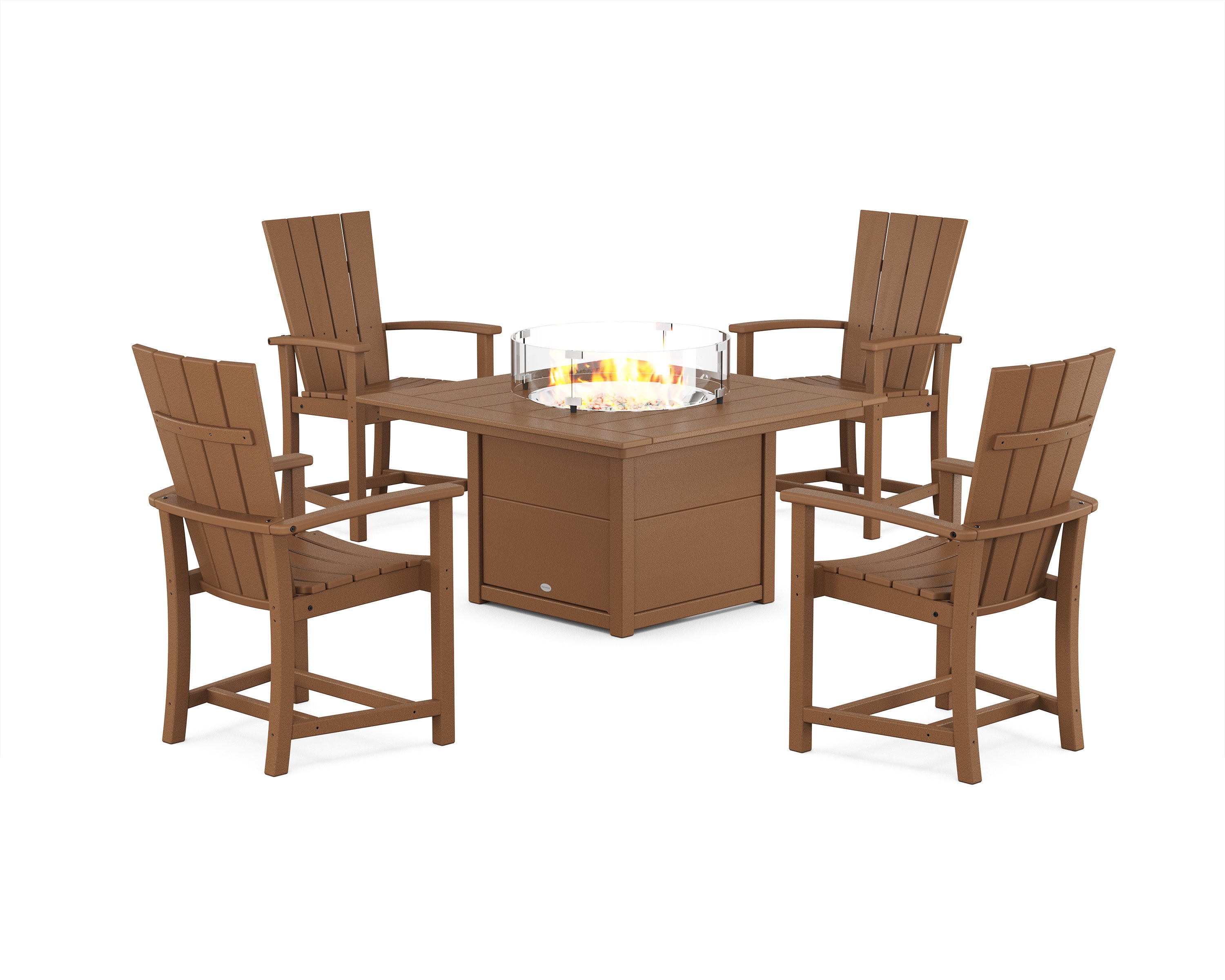 Quattro 4-Piece Upright Adirondack Conversation Set with Fire Pit Table in Teak