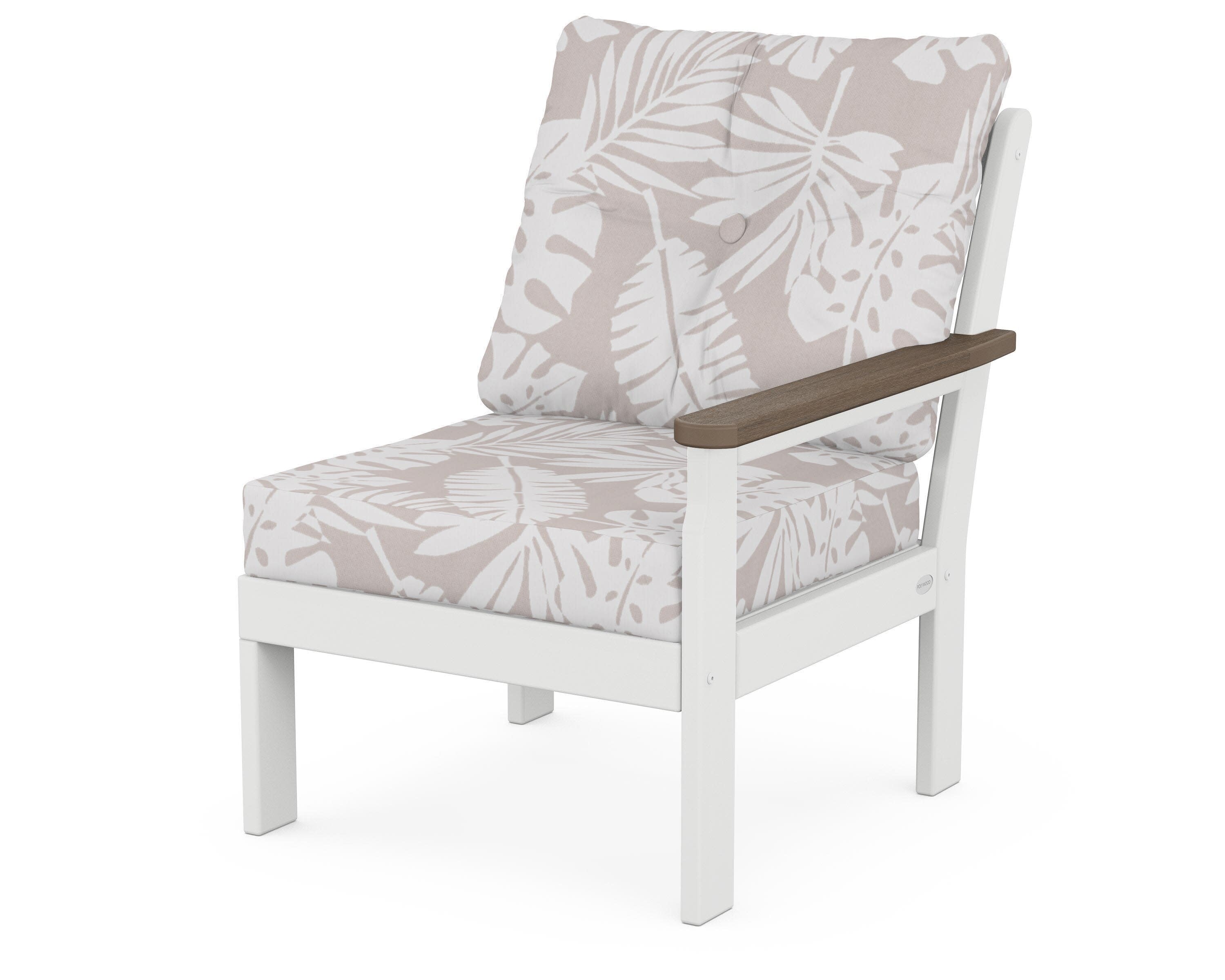 Vineyard Modular Right Arm Chair in White / Kona / Leaf Dune Burlap