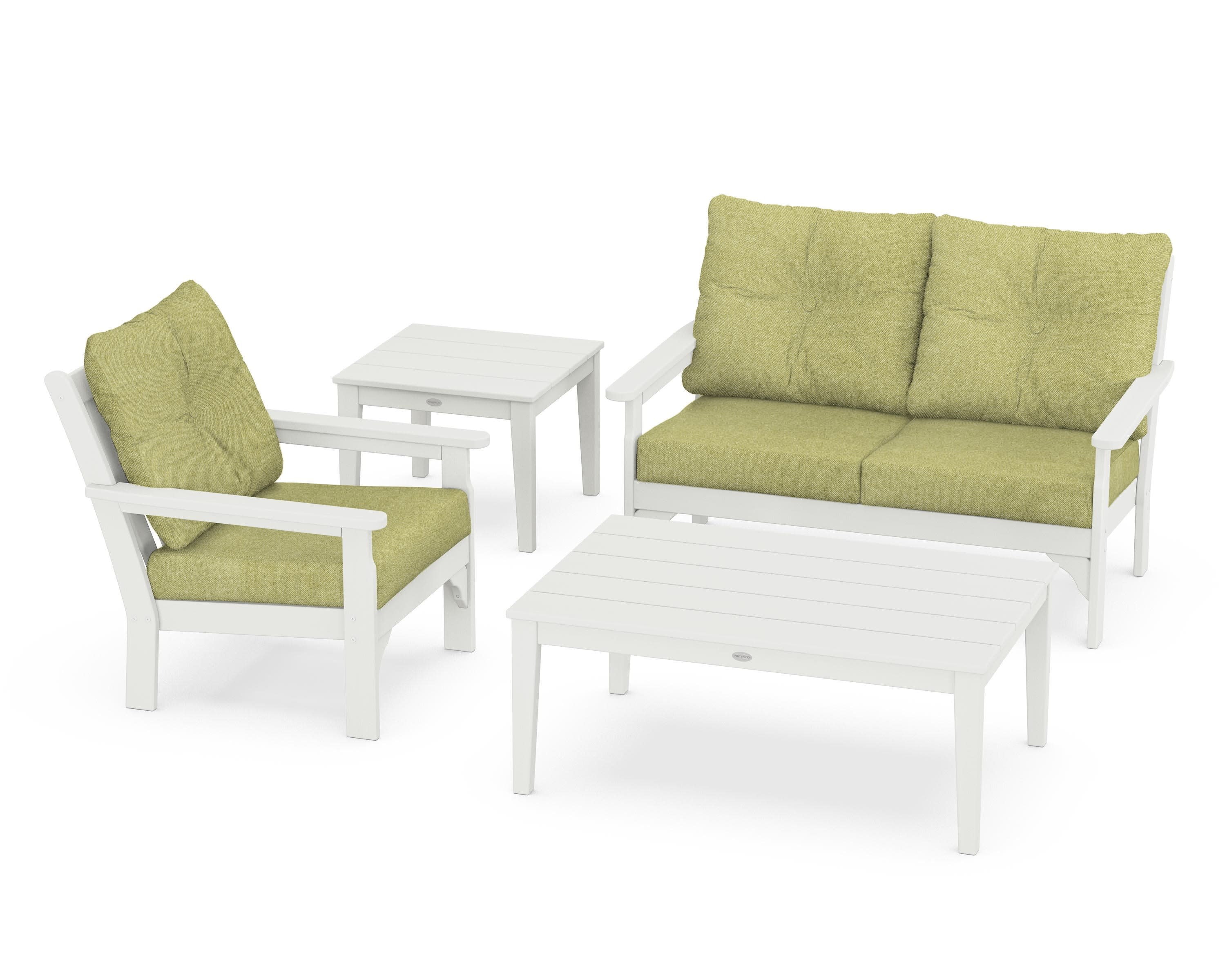 Vineyard 4-Piece Deep Seating Set in Vintage White / Chartreuse Boucle