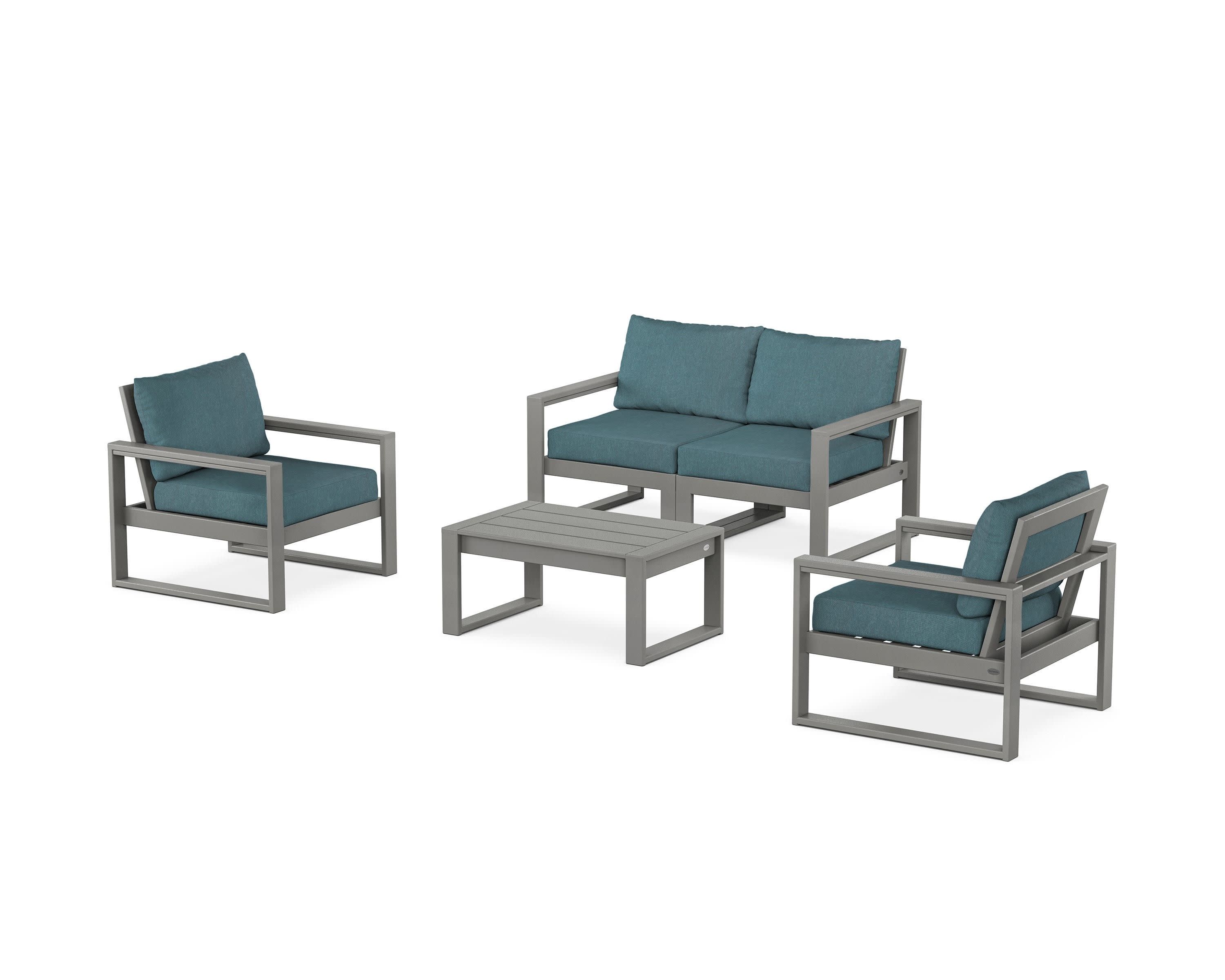 EDGE Sectional 4-Piece Deep Seating Set with Loveseat in Slate Grey / Ocean Teal