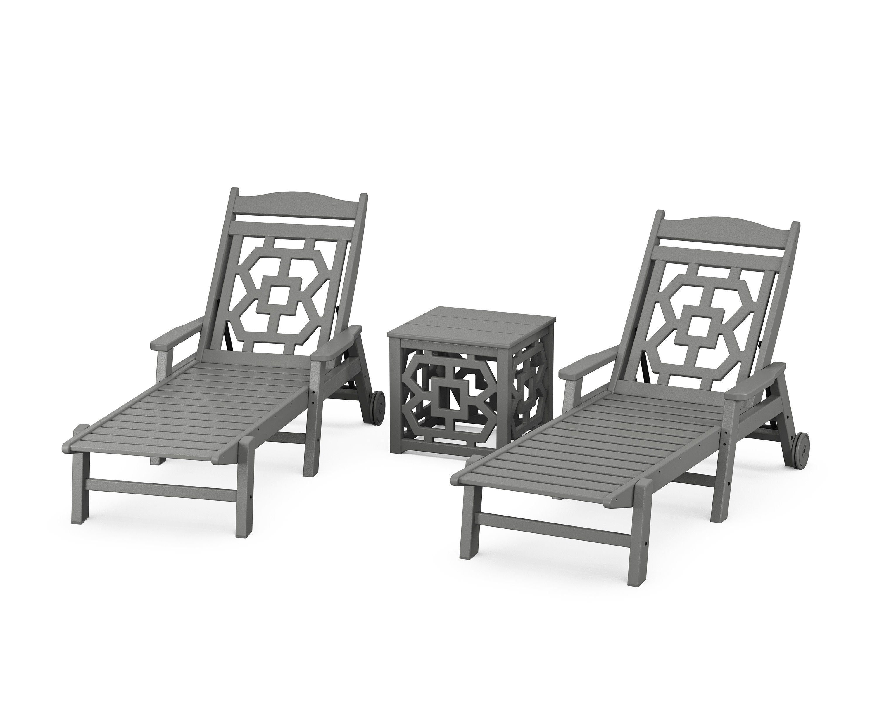 Chinoiserie 3-Piece Chaise Set in Slate Grey