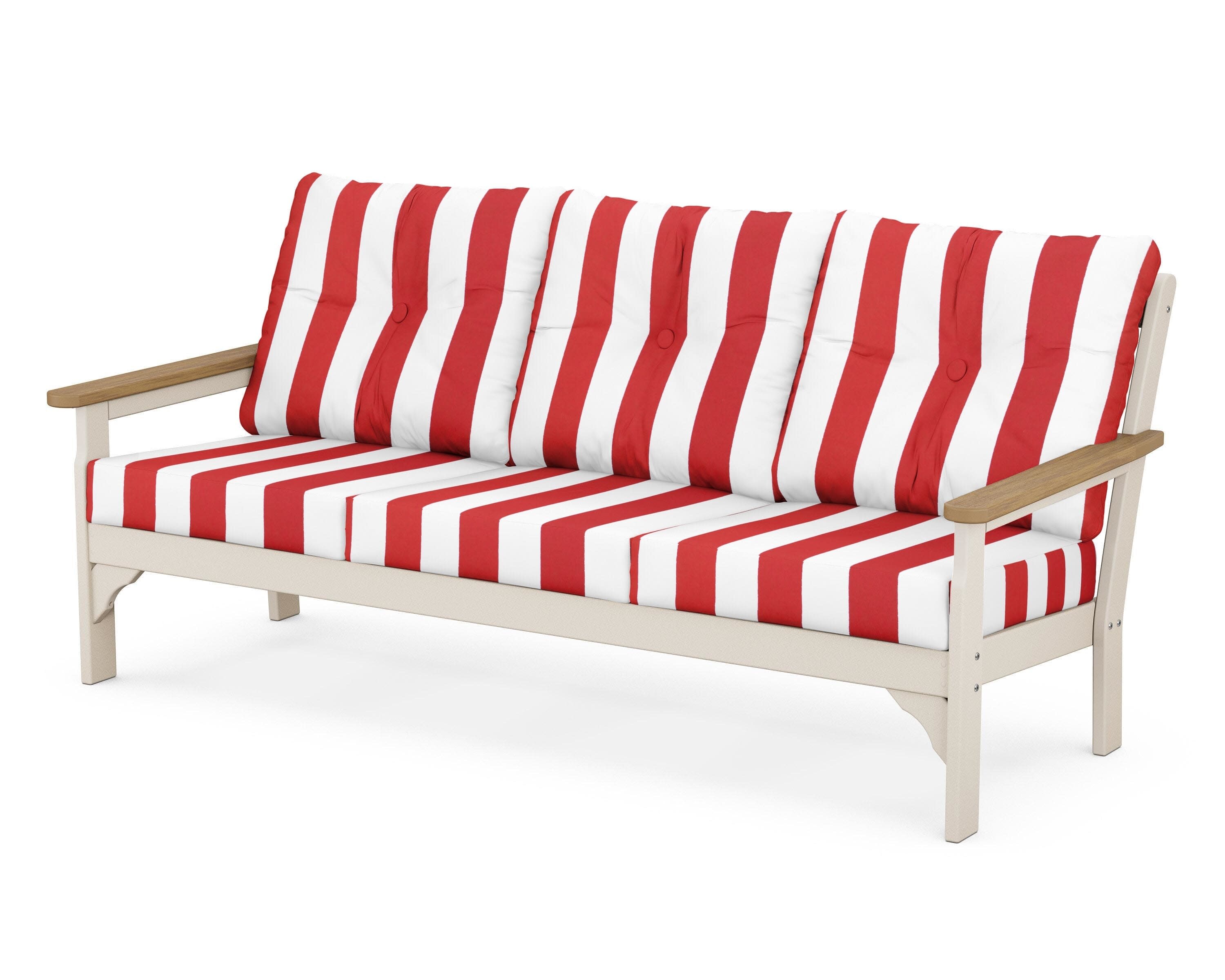 Vineyard Deep Seating Sofa in Sand / Natural / Cabana Stripe Crimson